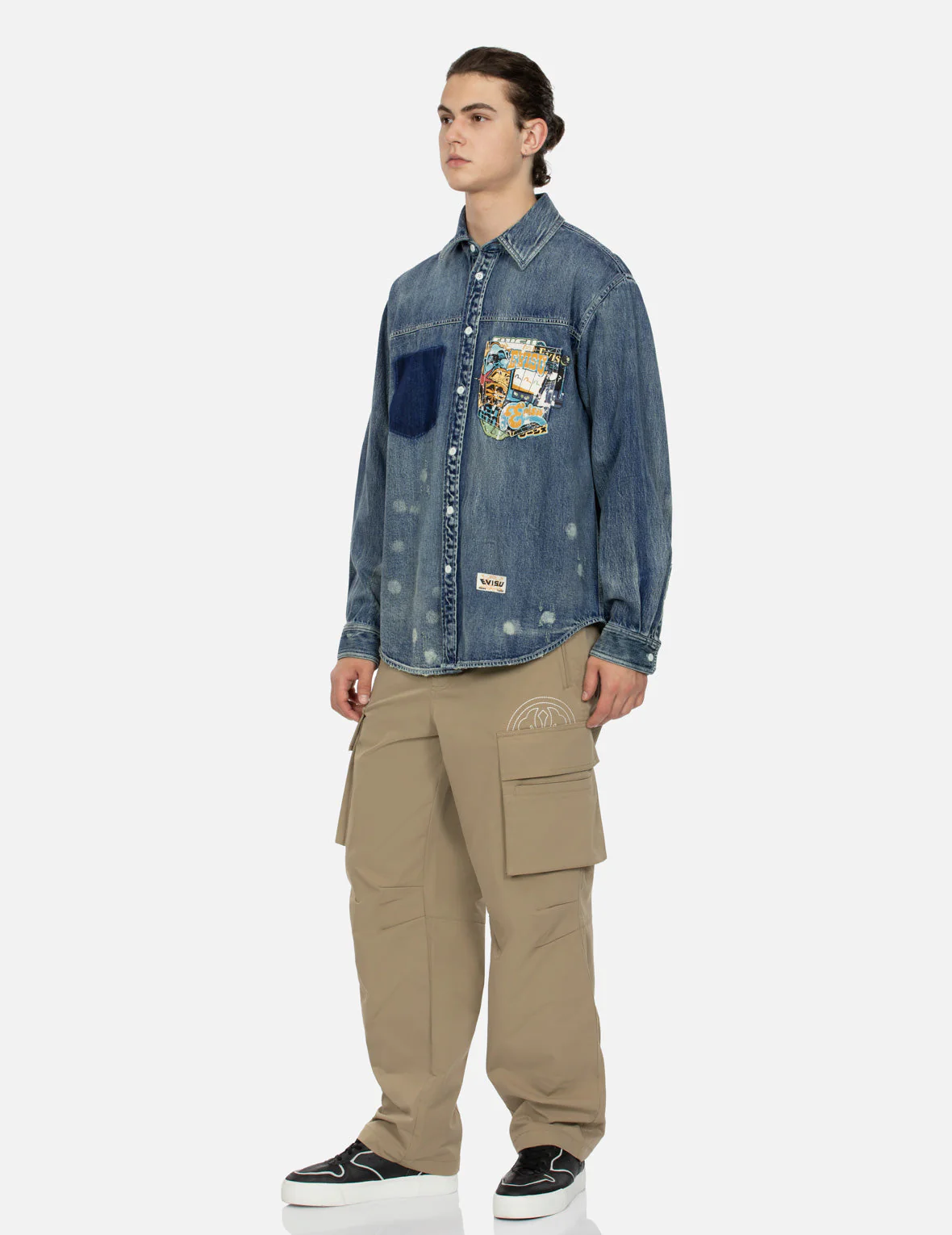 Kamon and Seagull Embroidery Loose Fit Cargo Pants - Image 7