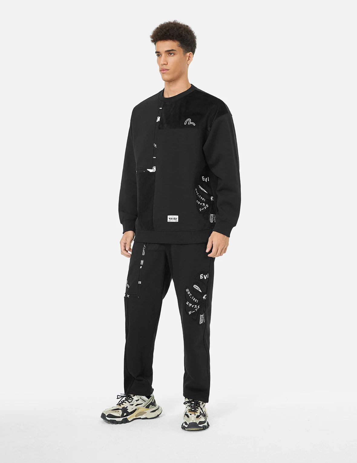 Kamon Appliqué Patchwork Loose Fit Sweatpants - Image 3
