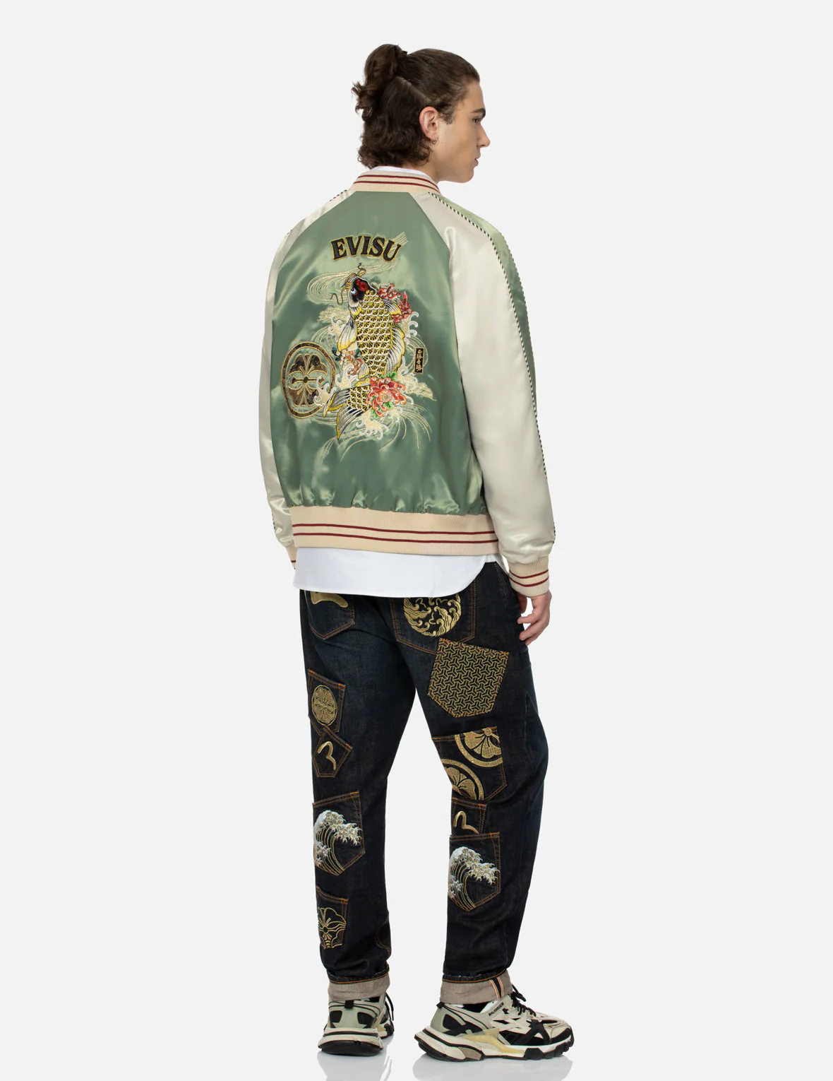 Kamon Brocade Appliqué and Carp Embrodiery Relax Fit Souvenir Jacket - Image 3