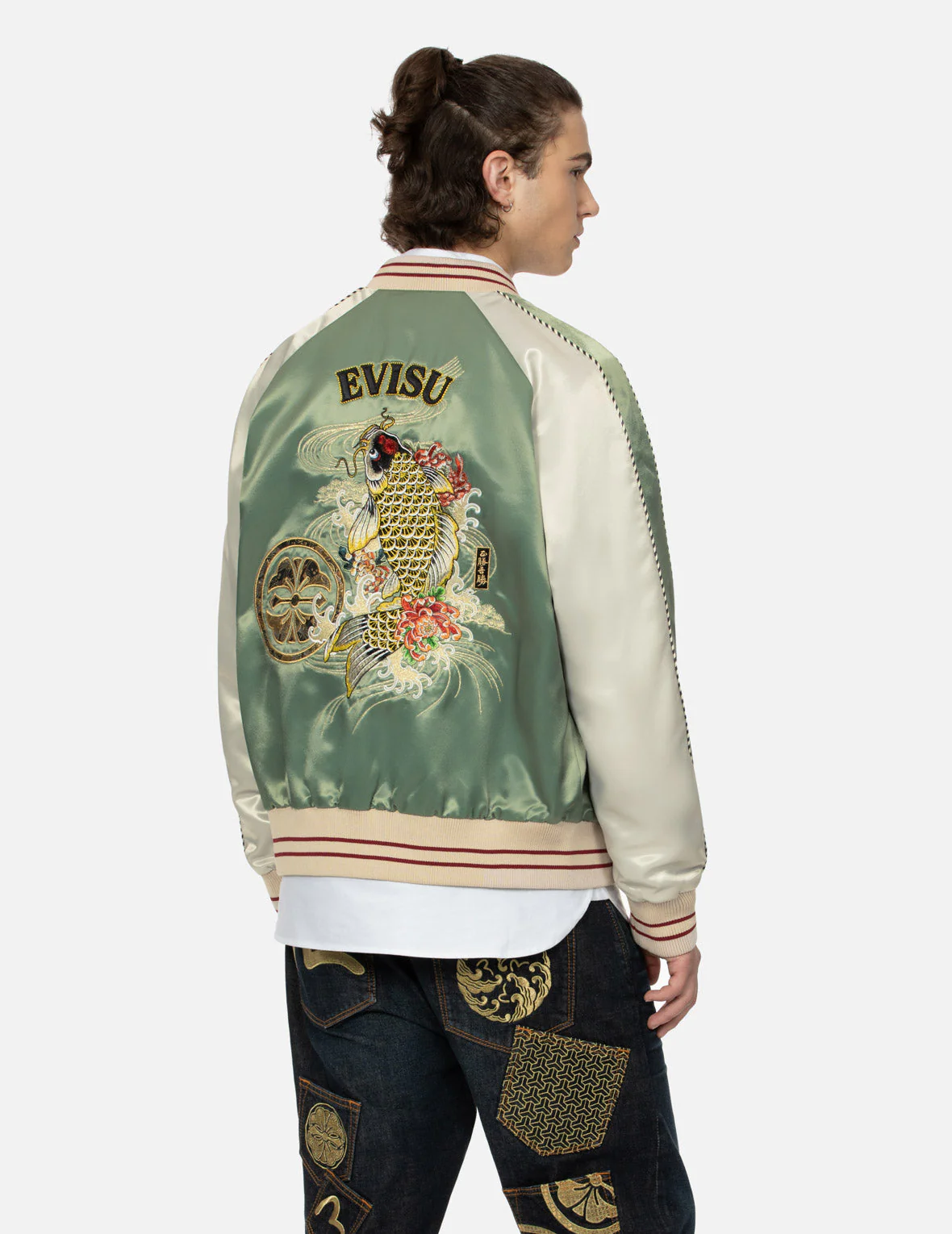 Kamon Brocade Appliqué and Carp Embrodiery Relax Fit Souvenir Jacket - Image 7