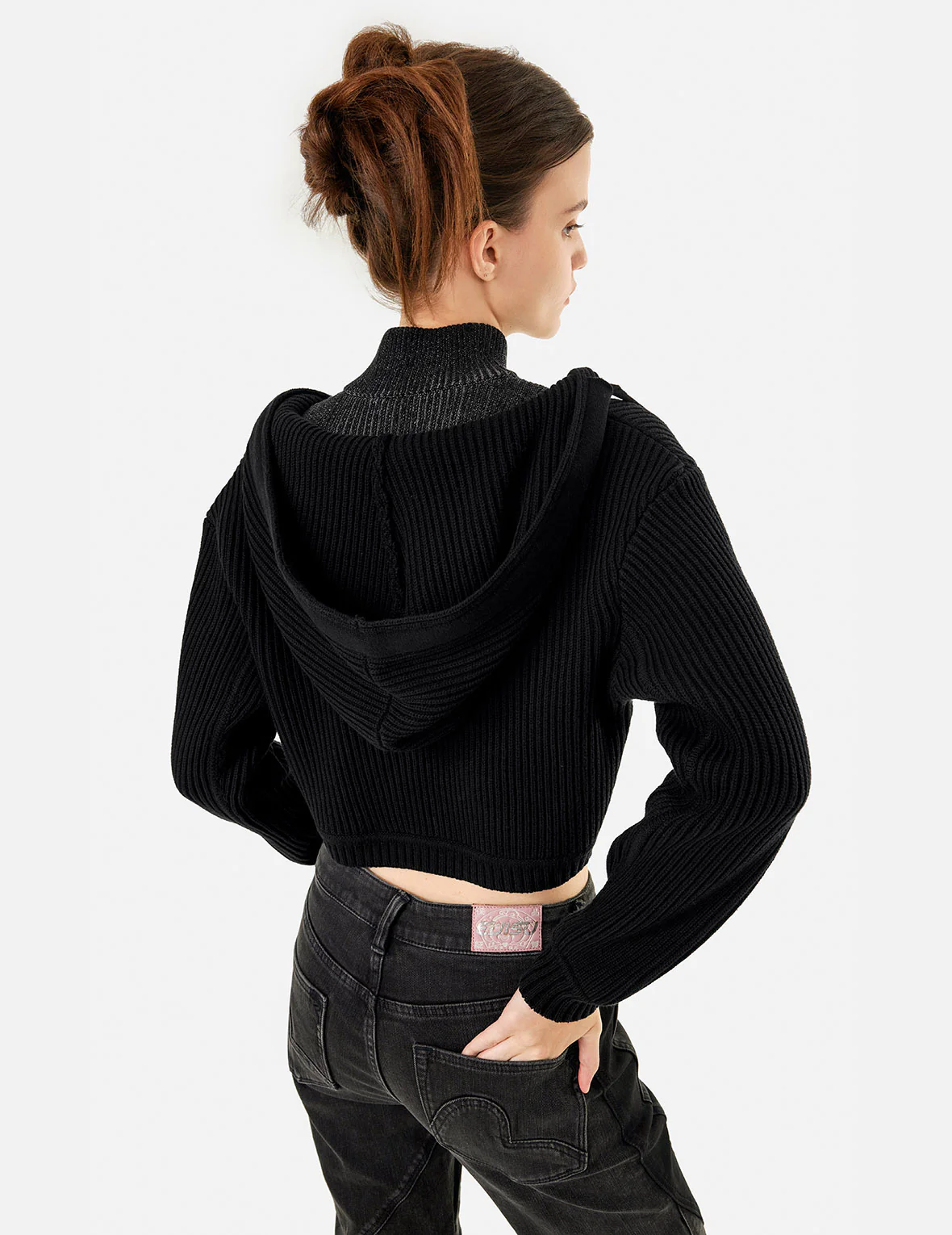 Laser Seagull Print Hooded Fashion Fit Cropped Cardigan - Image 6