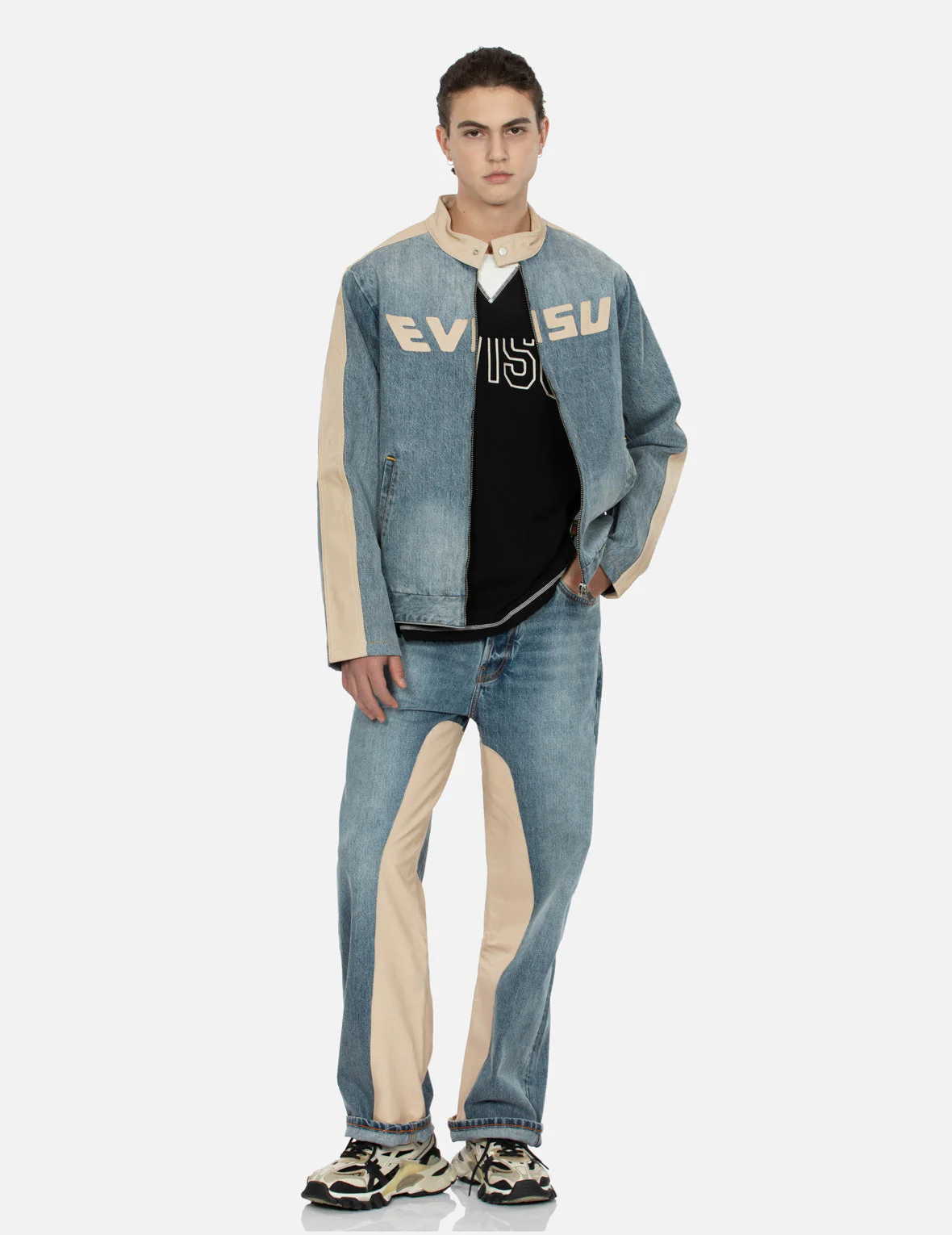 Leather Logo and Seagull Appliqué Regular Fit Denim Moto Jacket - Image 10