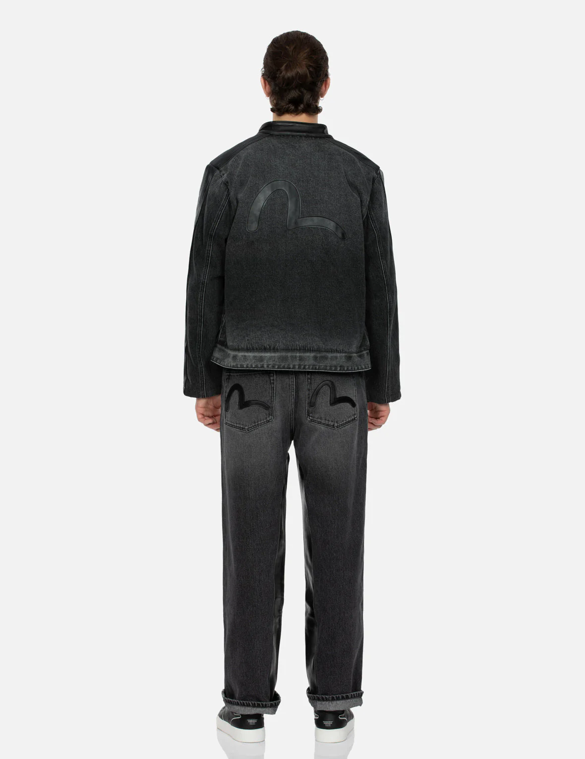 Leather Logo and Seagull Appliqué Regular Fit Denim Moto Jacket - Image 11