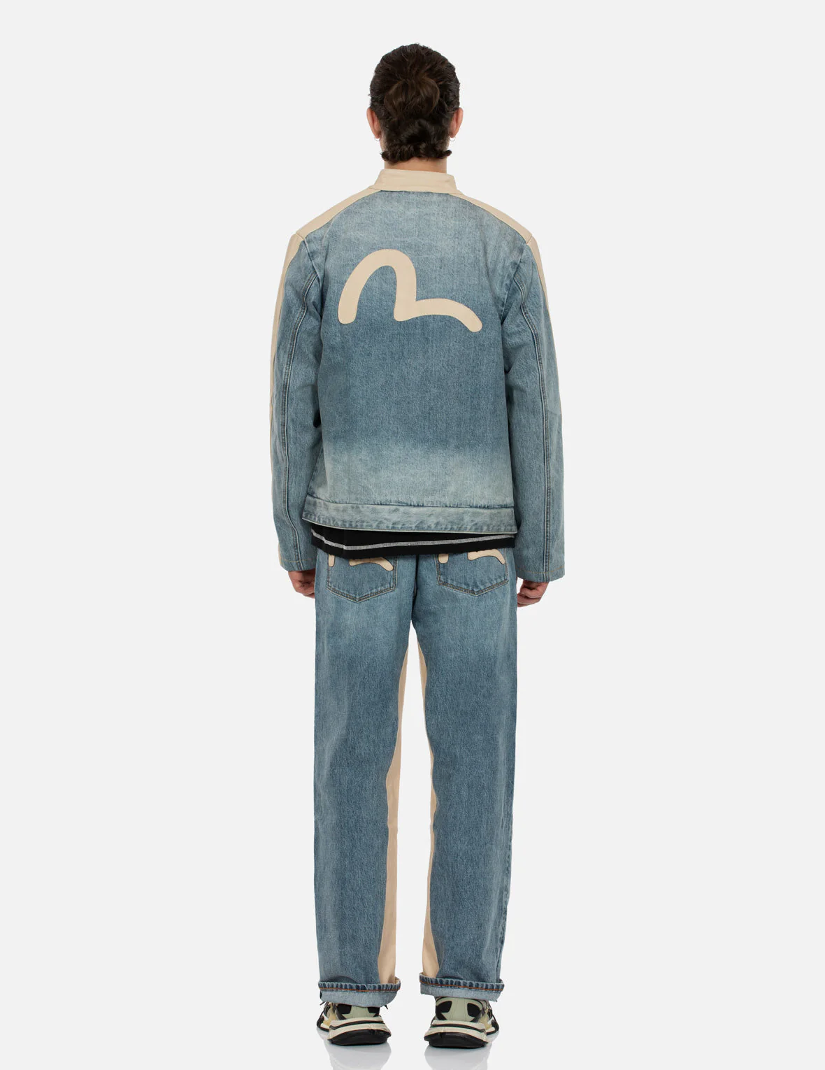 Leather Logo and Seagull Appliqué Regular Fit Denim Moto Jacket - Image 12
