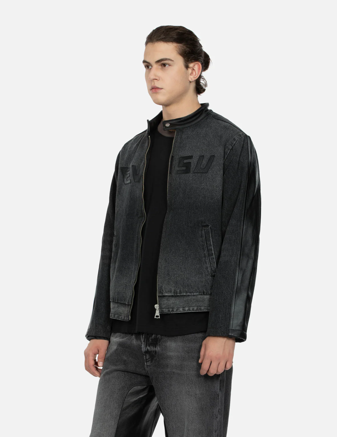 Leather Logo and Seagull Appliqué Regular Fit Denim Moto Jacket - Image 13
