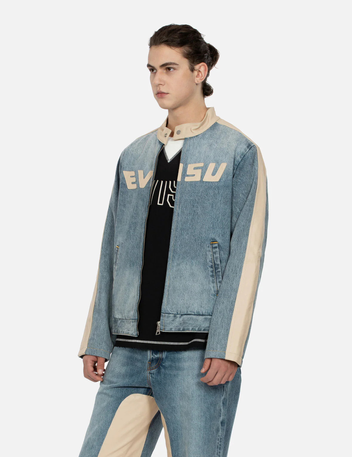 Leather Logo and Seagull Appliqué Regular Fit Denim Moto Jacket - Image 14