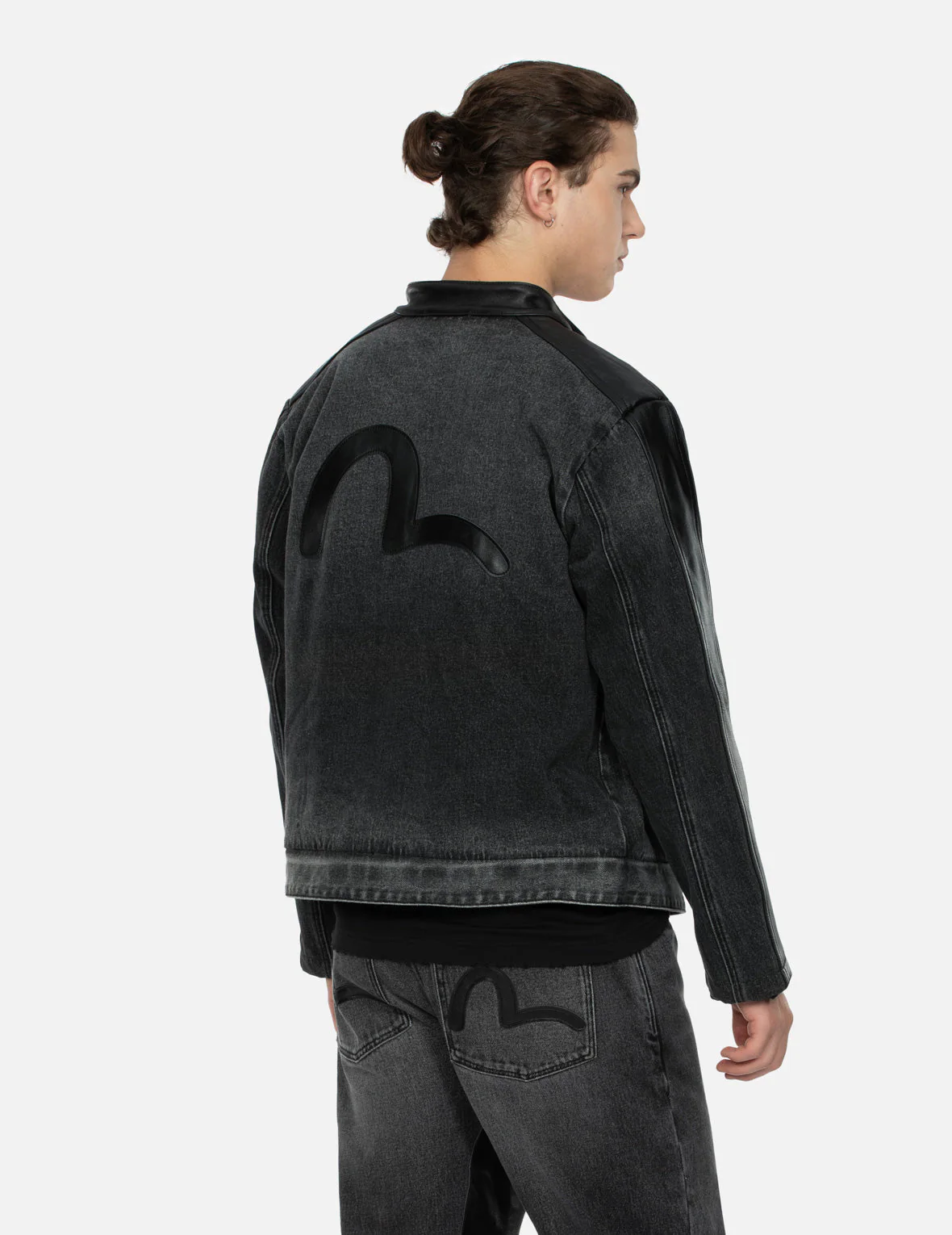 Leather Logo and Seagull Appliqué Regular Fit Denim Moto Jacket - Image 15