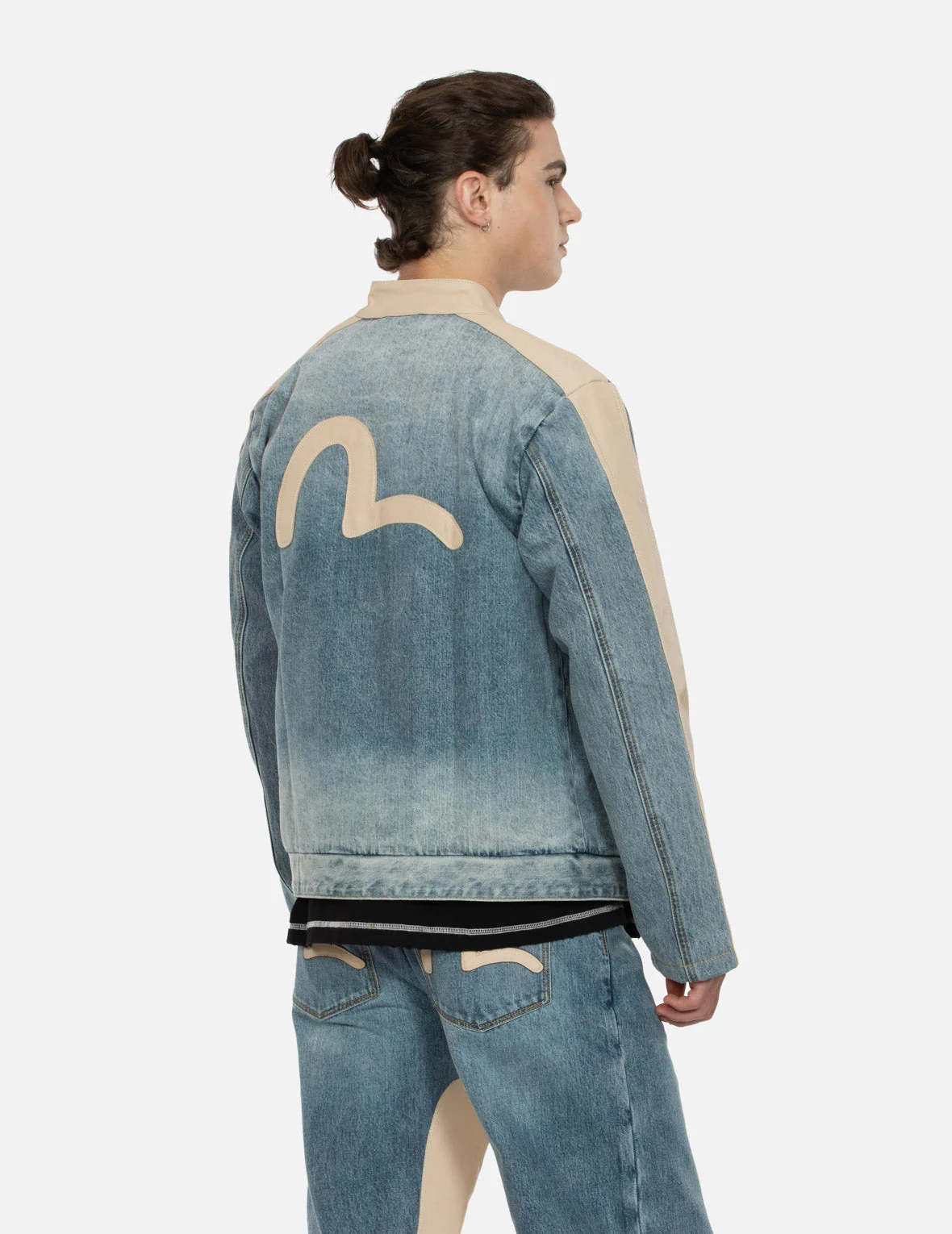 Leather Logo and Seagull Appliqué Regular Fit Denim Moto Jacket - Image 16