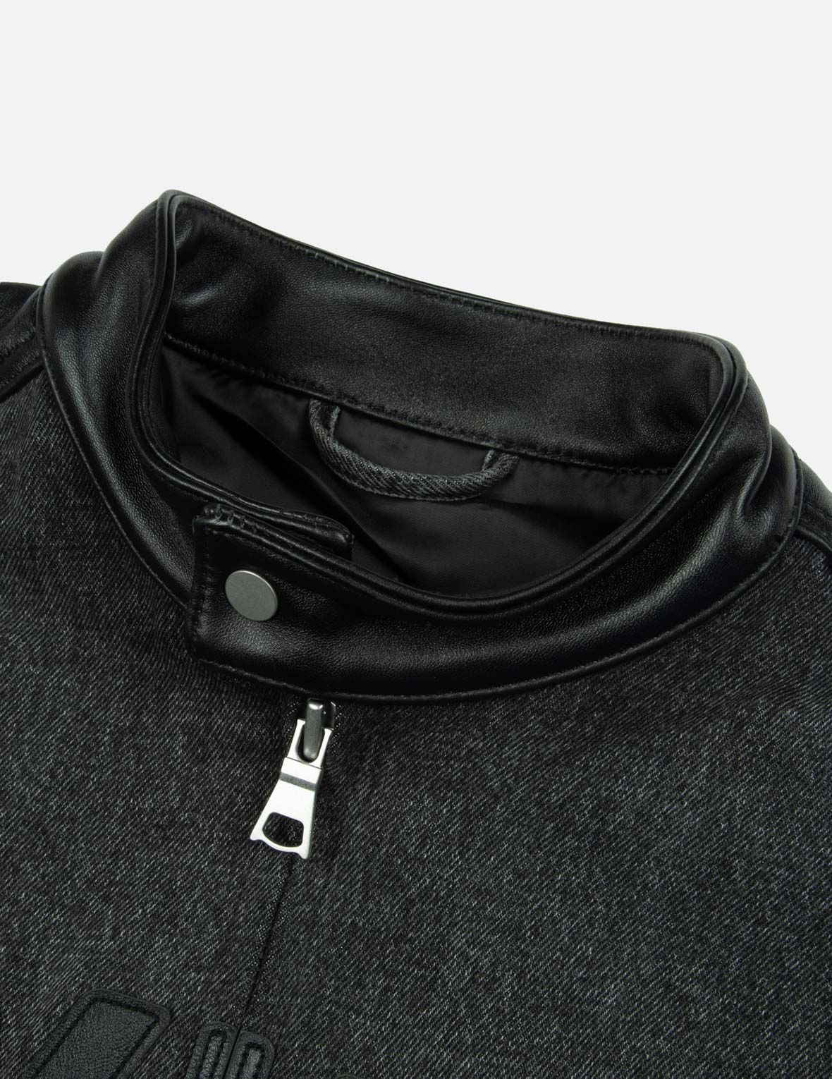 Leather Logo and Seagull Appliqué Regular Fit Denim Moto Jacket - Image 17