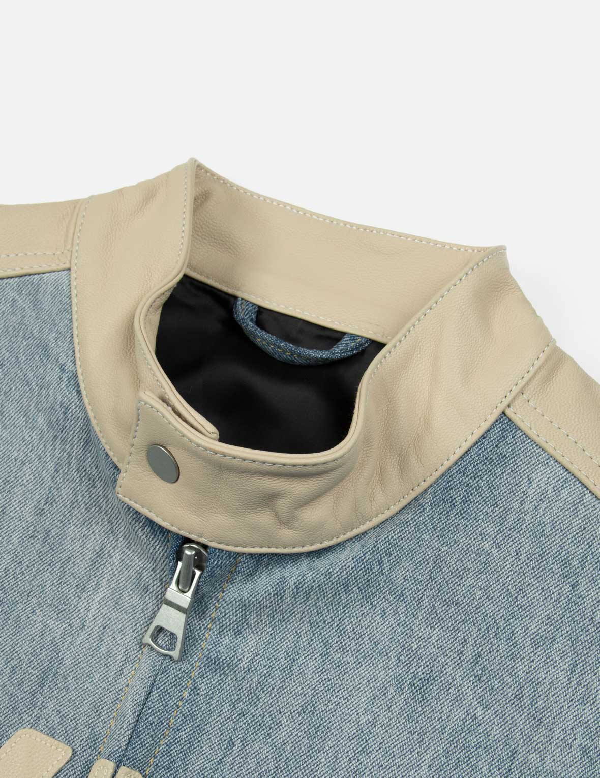 Leather Logo and Seagull Appliqué Regular Fit Denim Moto Jacket - Image 18