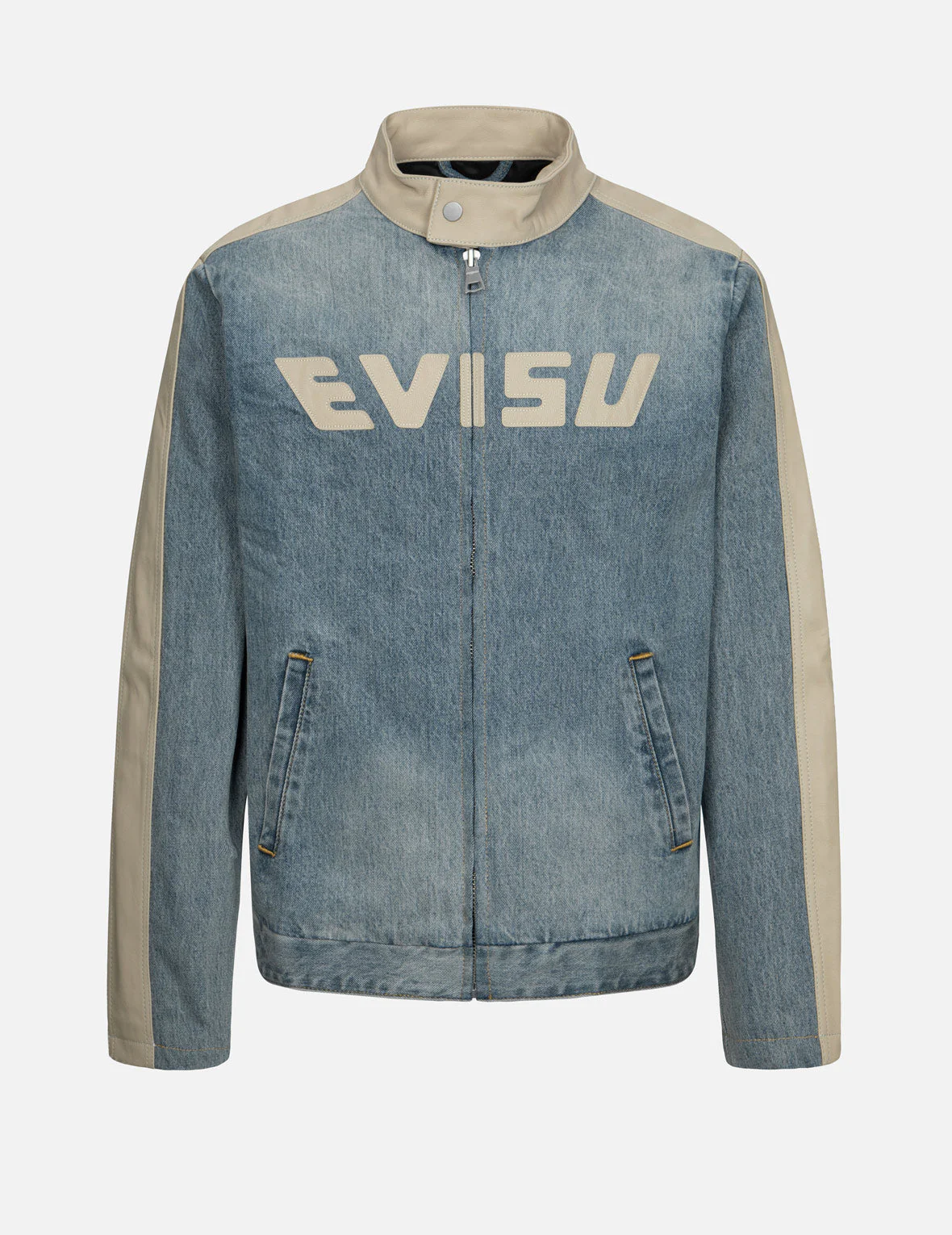 Leather Logo and Seagull Appliqué Regular Fit Denim Moto Jacket - Image 2