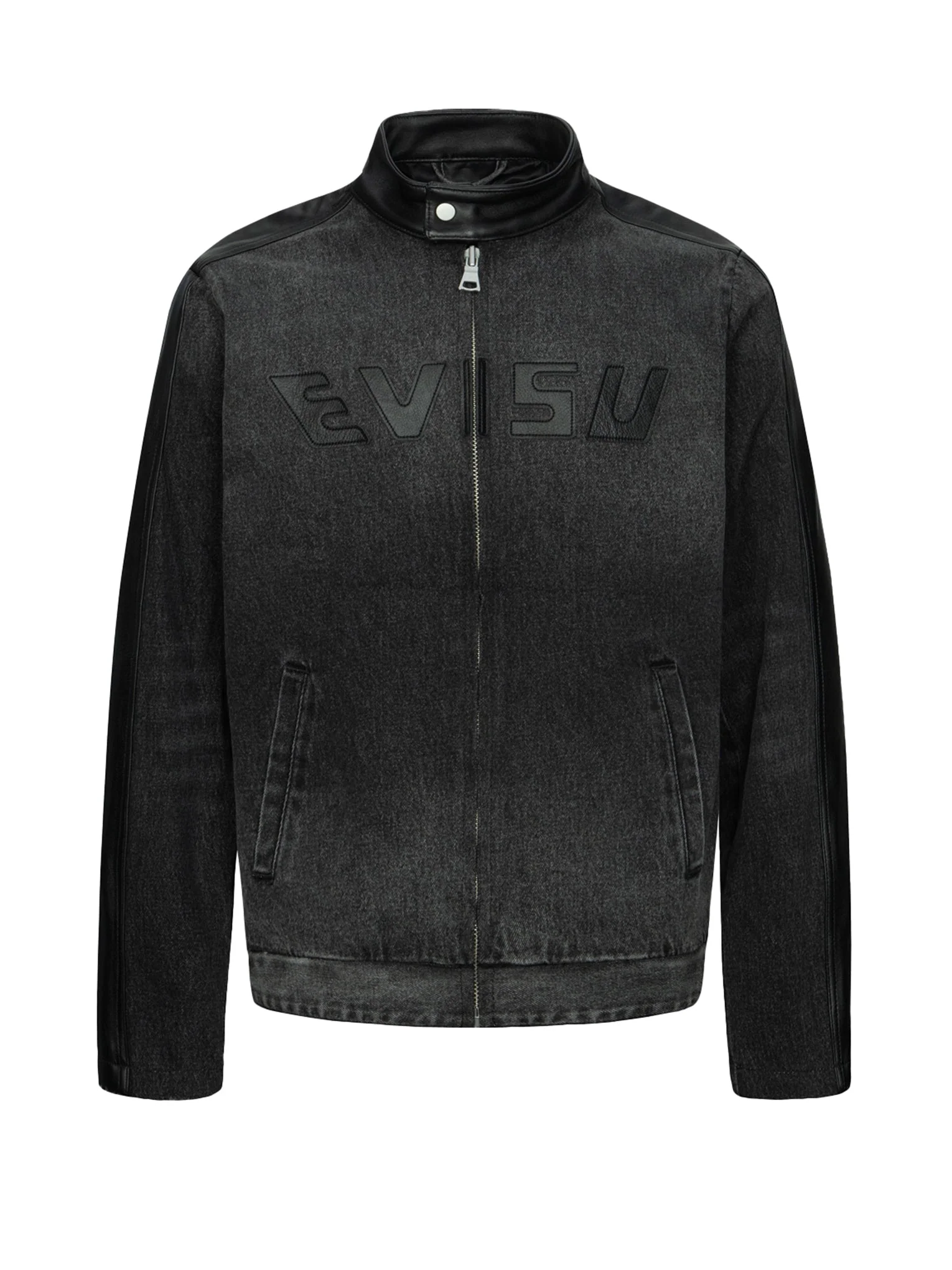 Leather Logo and Seagull Appliqué Regular Fit Denim Moto Jacket - Image 29