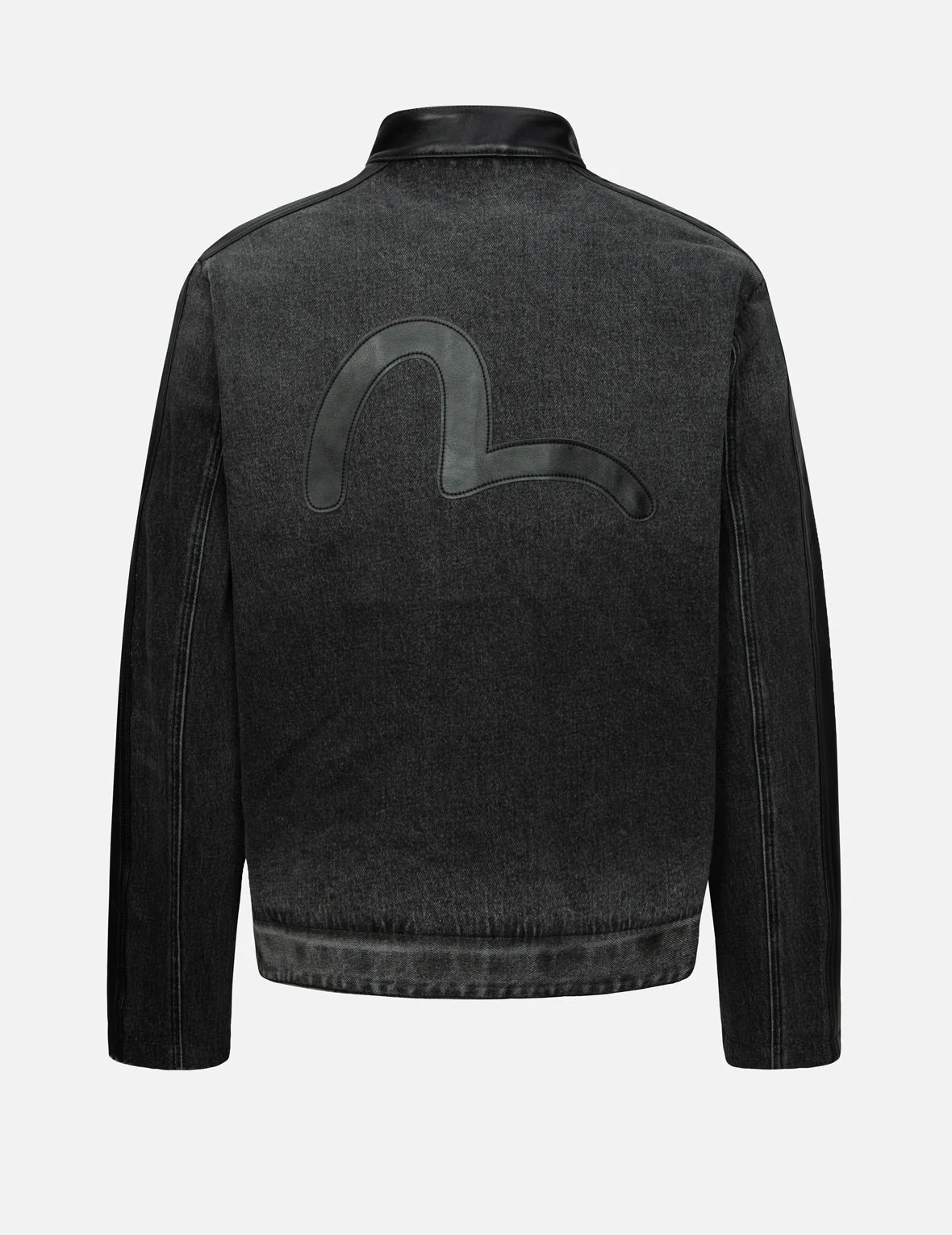 Leather Logo and Seagull Appliqué Regular Fit Denim Moto Jacket - Image 3