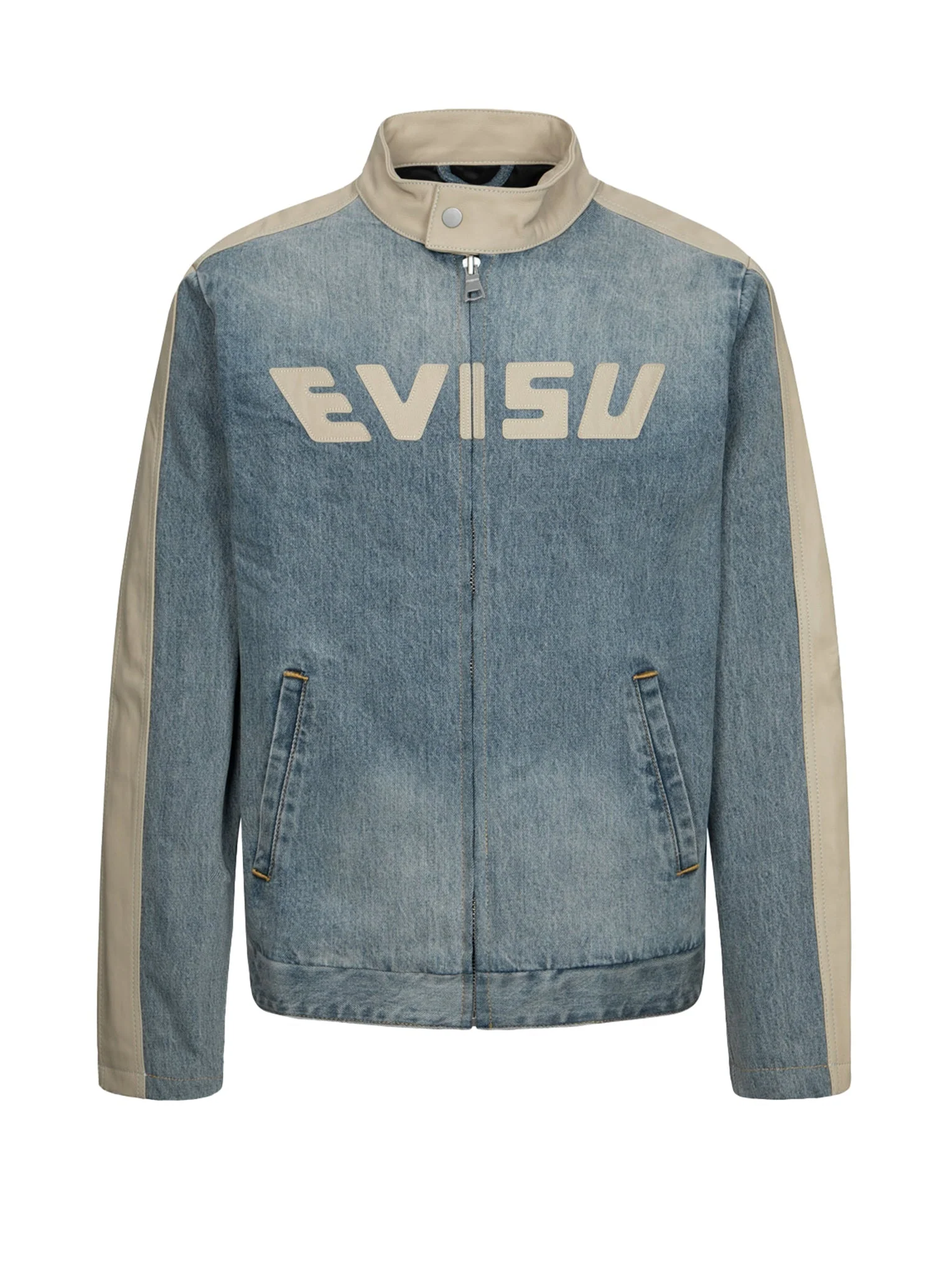 Leather Logo and Seagull Appliqué Regular Fit Denim Moto Jacket - Image 30