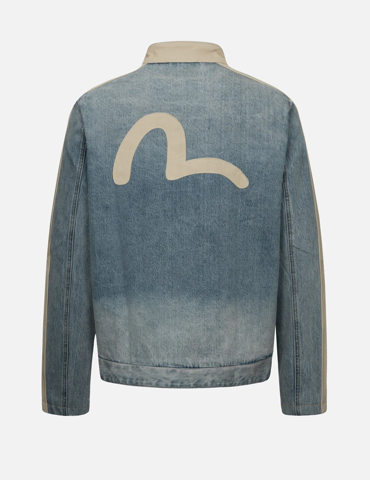 Leather Logo and Seagull Appliqué Regular Fit Denim Moto Jacket - Image 4