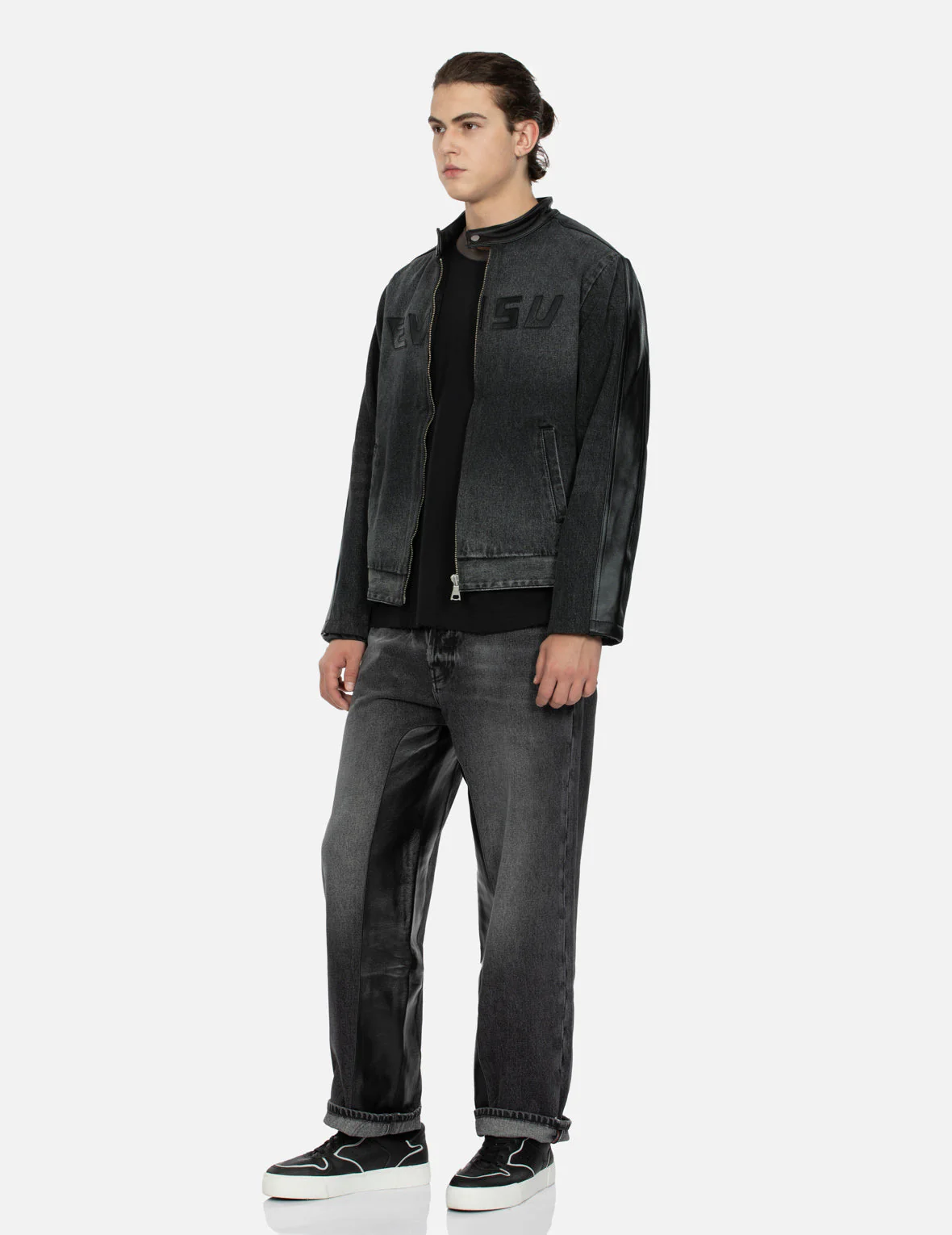 Leather Logo and Seagull Appliqué Regular Fit Denim Moto Jacket - Image 5