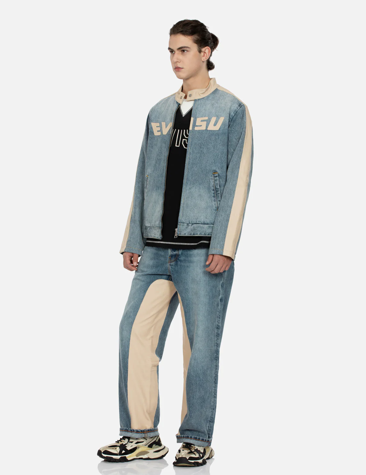 Leather Logo and Seagull Appliqué Regular Fit Denim Moto Jacket - Image 6