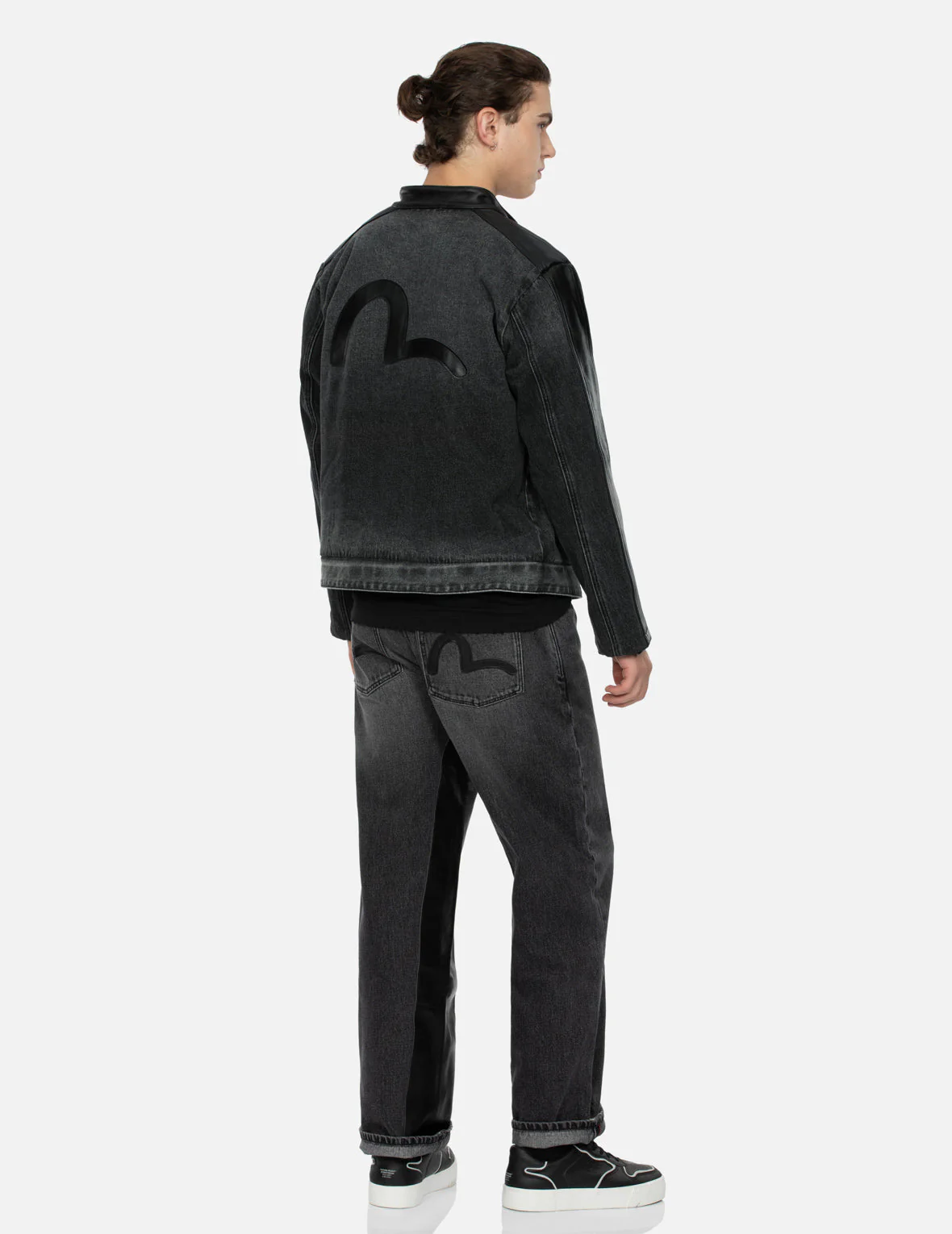 Leather Logo and Seagull Appliqué Regular Fit Denim Moto Jacket - Image 7