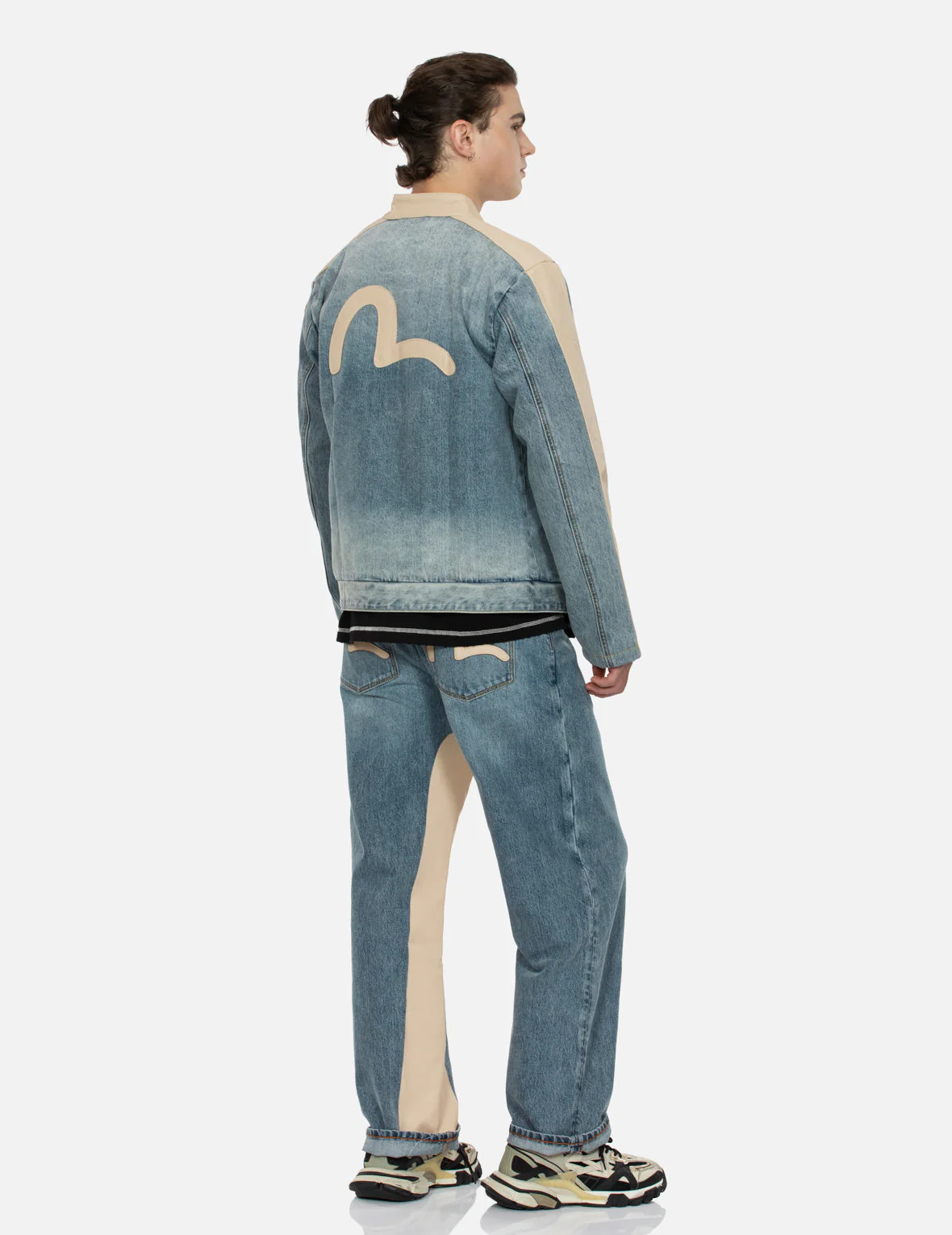 Leather Logo and Seagull Appliqué Regular Fit Denim Moto Jacket - Image 8