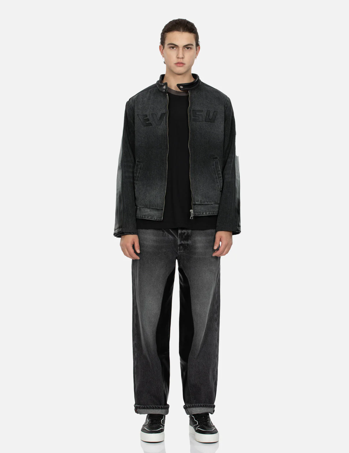 Leather Logo and Seagull Appliqué Regular Fit Denim Moto Jacket - Image 9