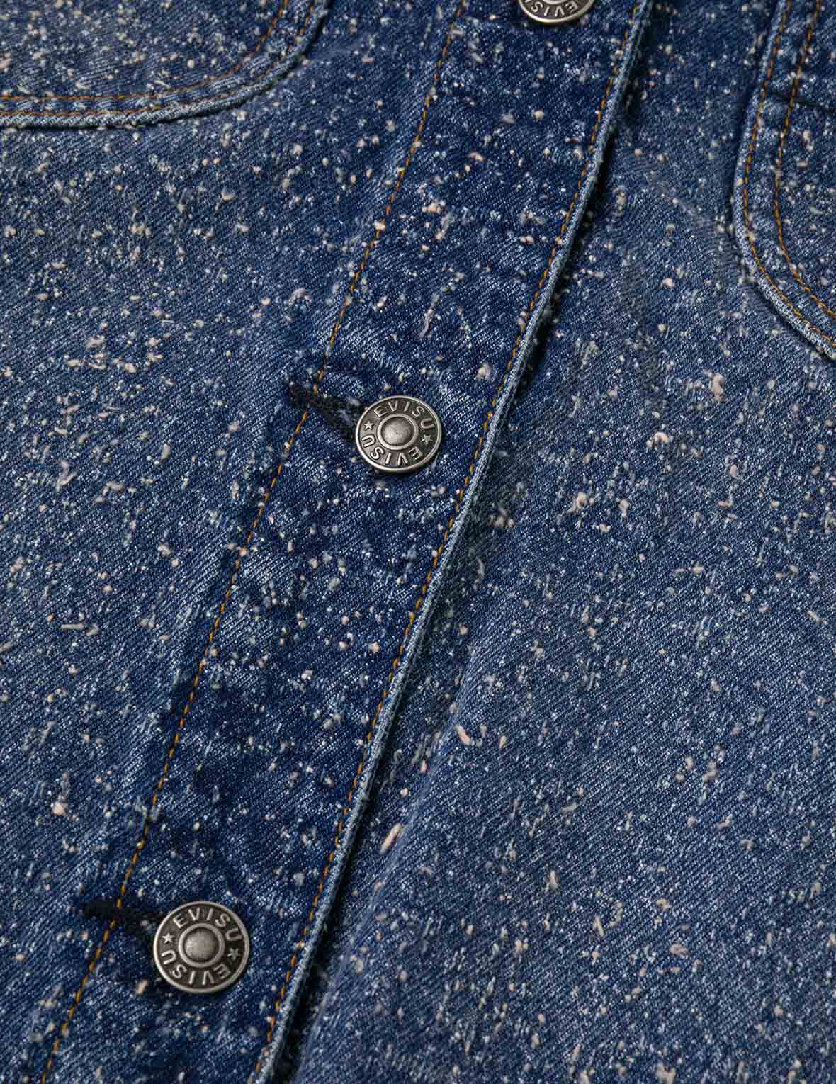 Leather Trim Fashion Fit Collarless Denim Jacket - Image 10