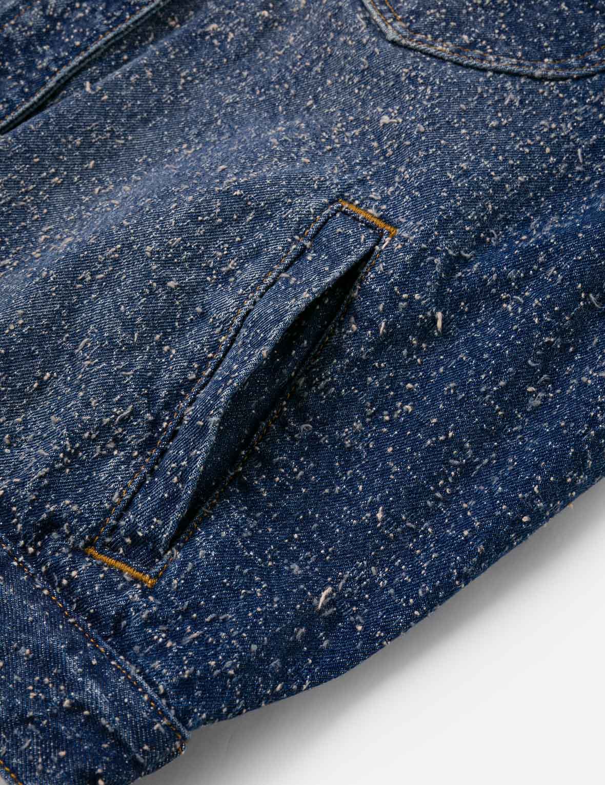 Leather Trim Fashion Fit Collarless Denim Jacket - Image 12