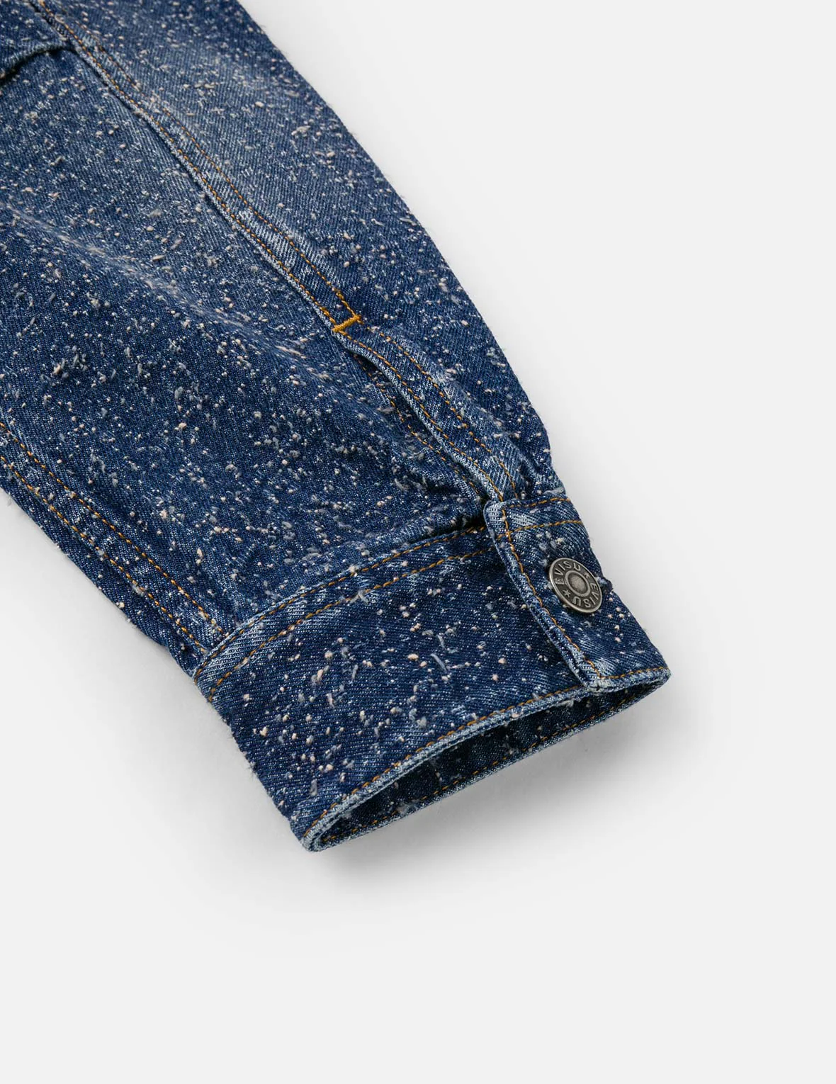 Leather Trim Fashion Fit Collarless Denim Jacket - Image 13
