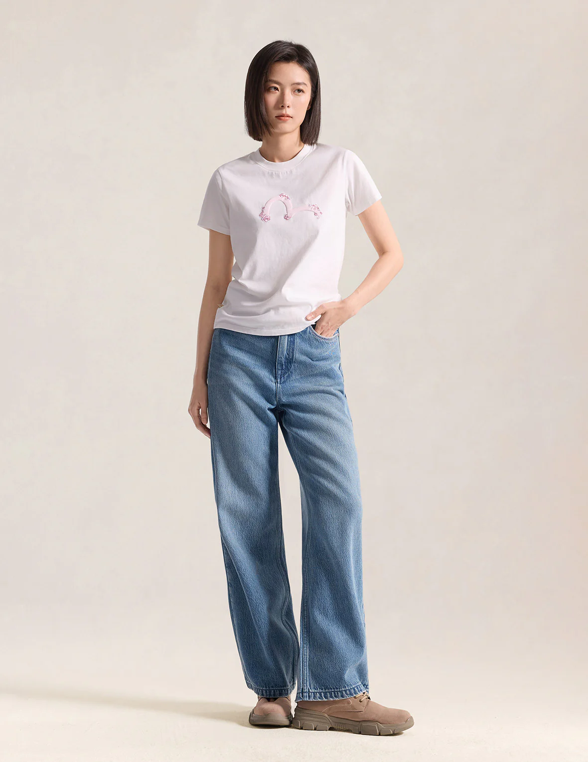 Light Pink Washed Daicock Print Jeans - Image 5