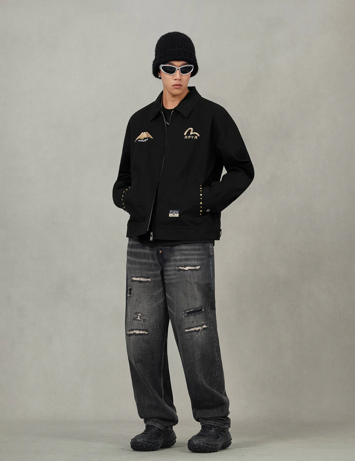 Lion Dance and Mountain Embroidery Regular Fit Worker Jacket - Image 5