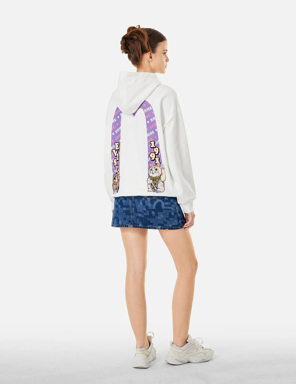 Logo and Fortune Cat Daicock Print Oversized Hoodie - Image 3