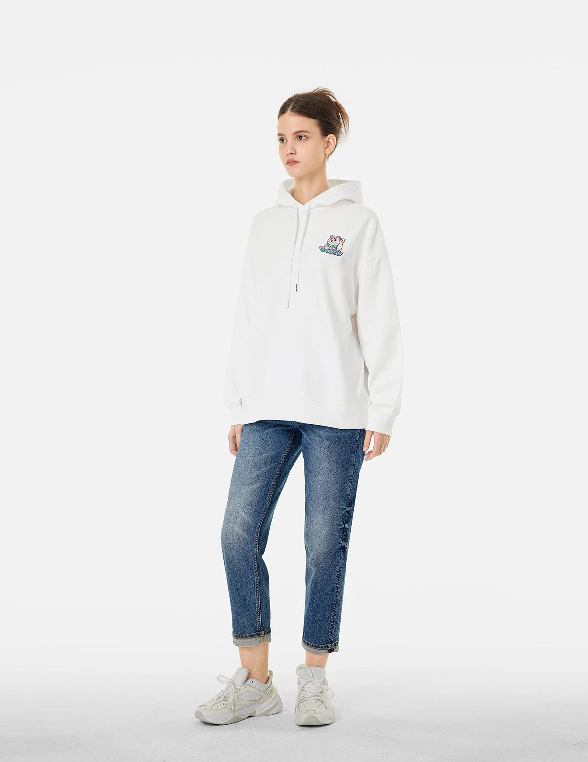 Logo and Fortune Cat Embroidery Oversized Hoodie - Image 4