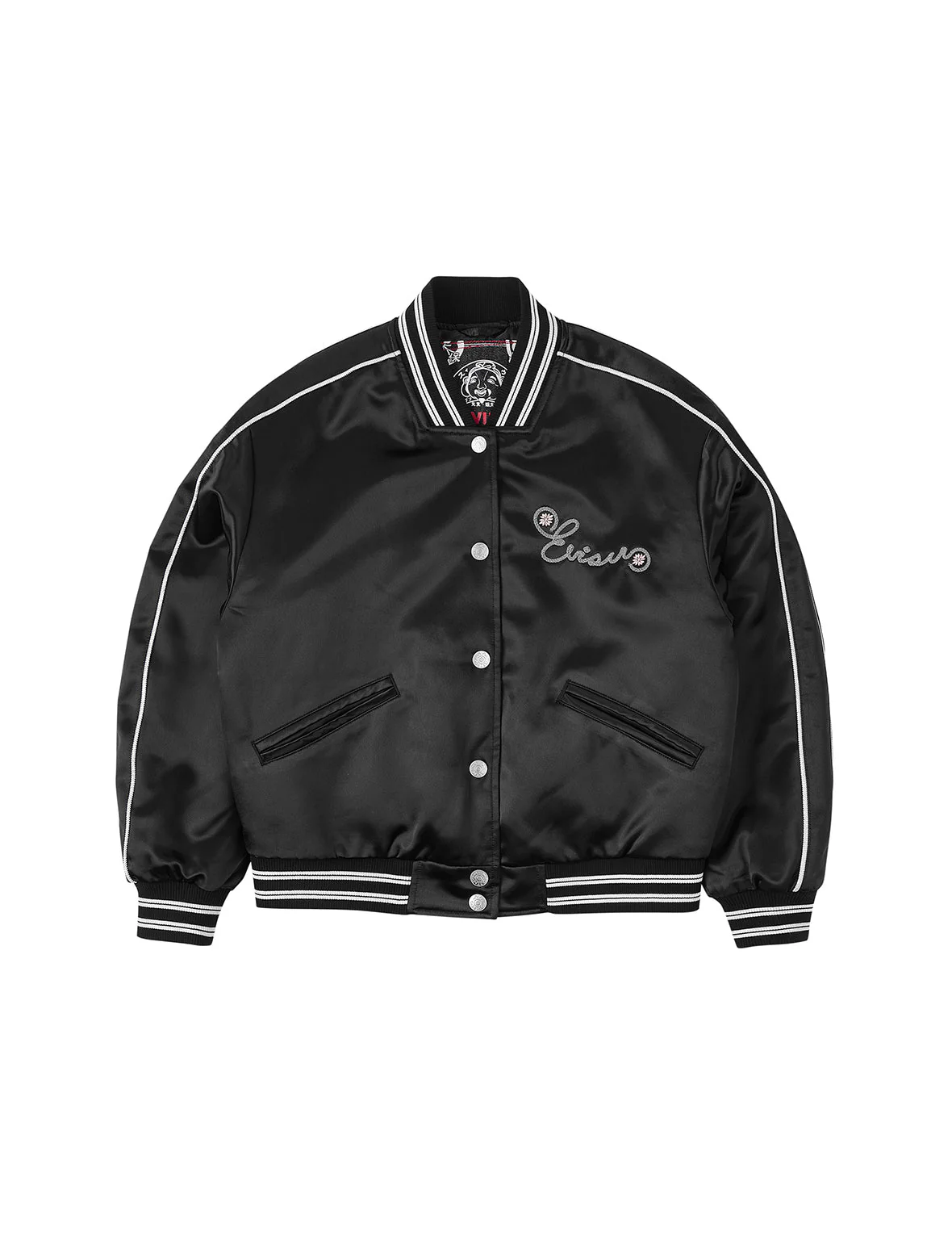 Logo and Fuzzy Cat Embroidery Fashion Fit Varsity Jacket - Image 2