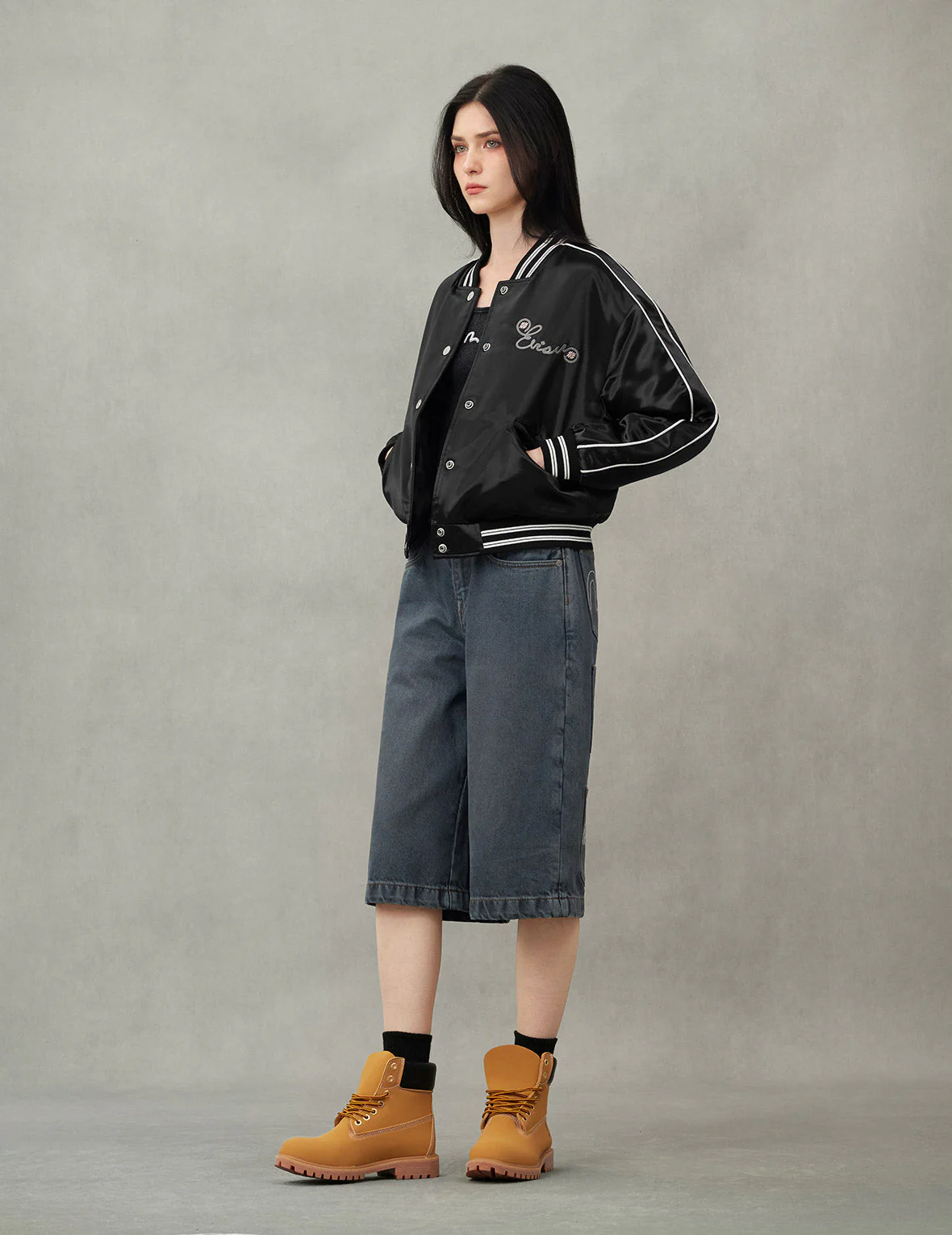 Logo and Fuzzy Cat Embroidery Fashion Fit Varsity Jacket - Image 5
