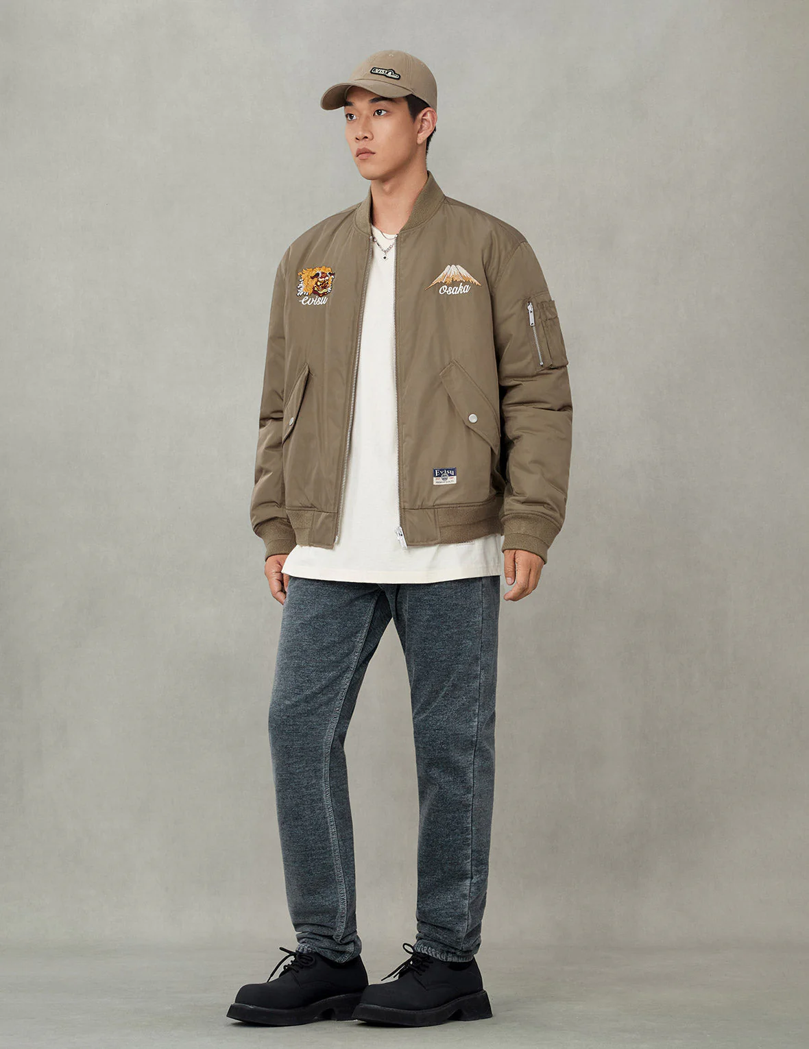 Logo and Godhead Lion Dance Embroidery Relax Fit Bomber Jacket - Image 5
