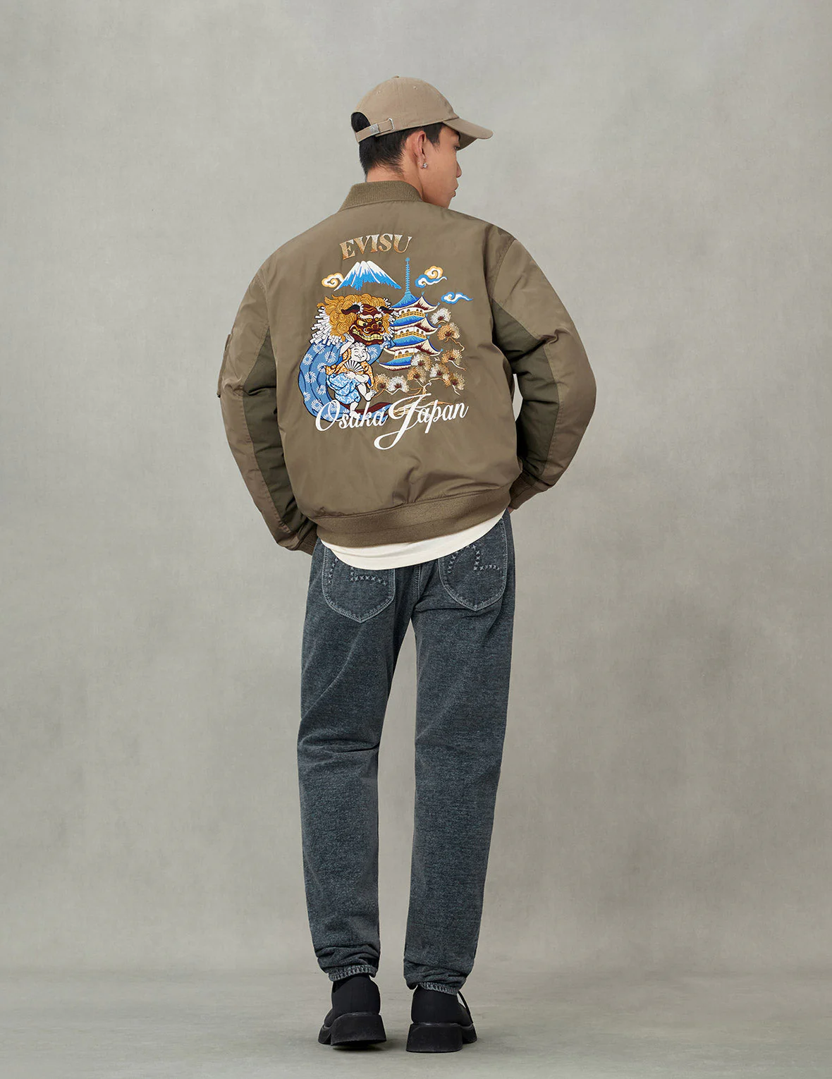 Logo and Godhead Lion Dance Embroidery Relax Fit Bomber Jacket - Image 6