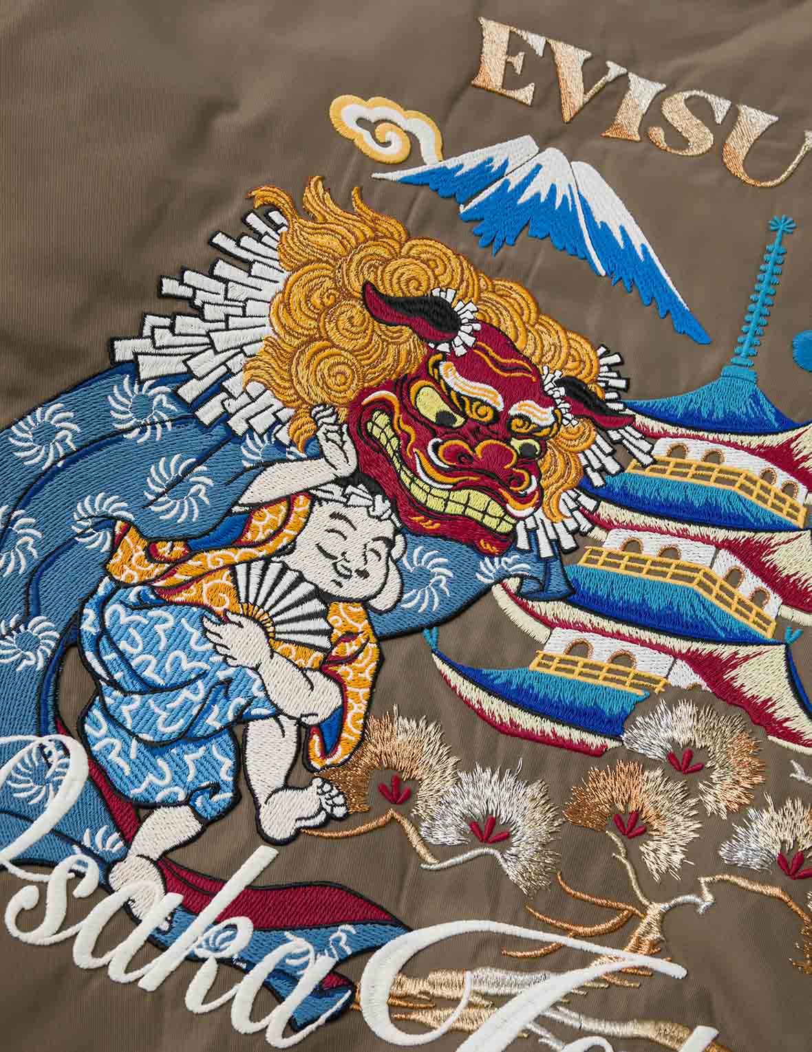 Logo and Godhead Lion Dance Embroidery Relax Fit Bomber Jacket - Image 7