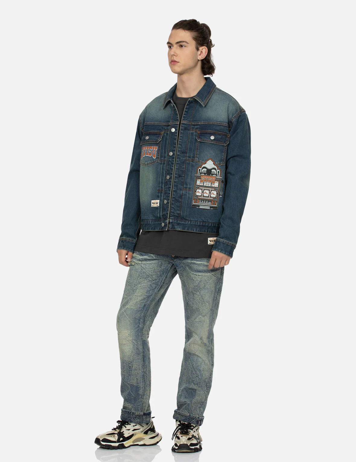 Logo and Godhead Lucky Slot Machine EmbroideriesRelax Fit Denim Jacket - Image 3