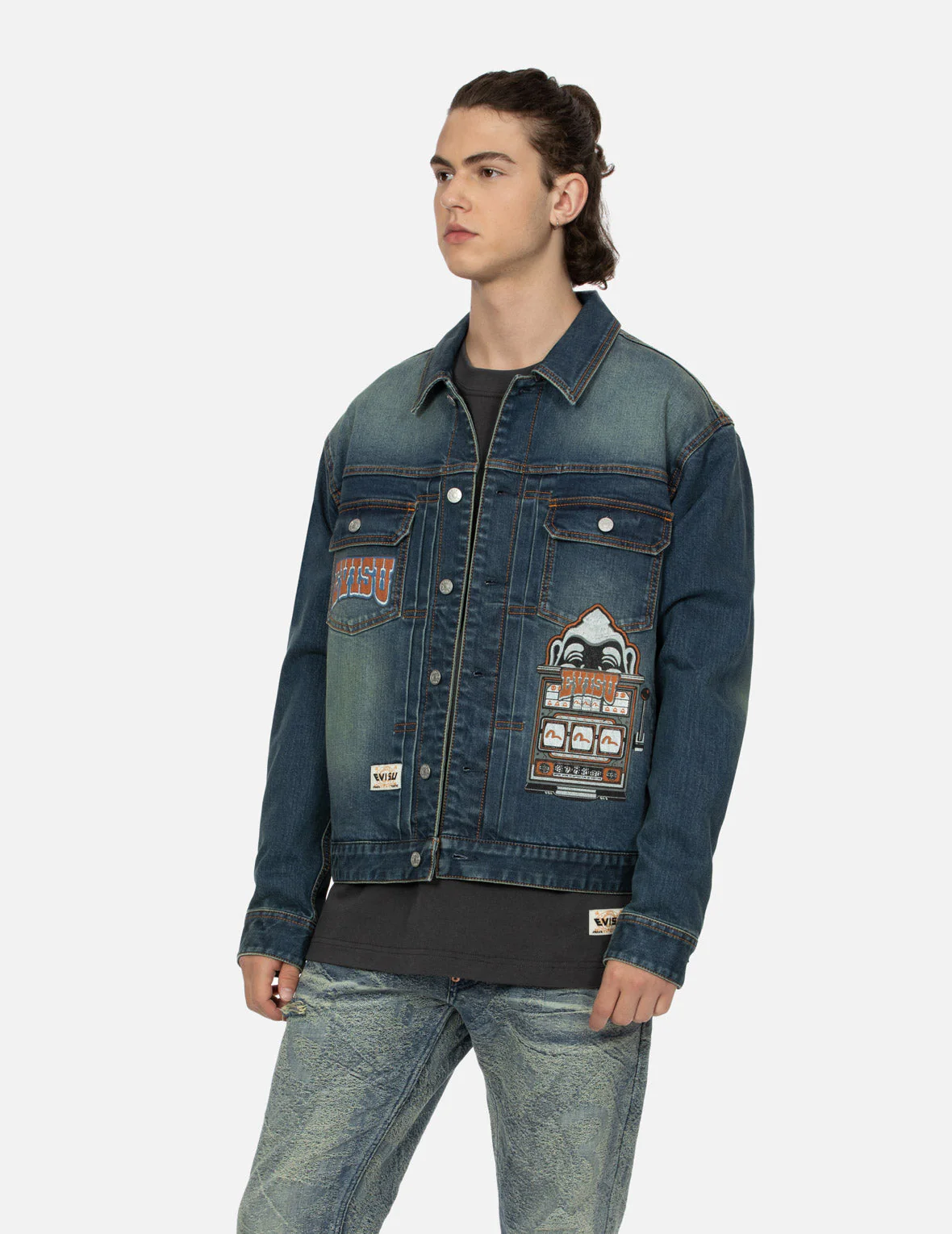 Logo and Godhead Lucky Slot Machine EmbroideriesRelax Fit Denim Jacket - Image 7