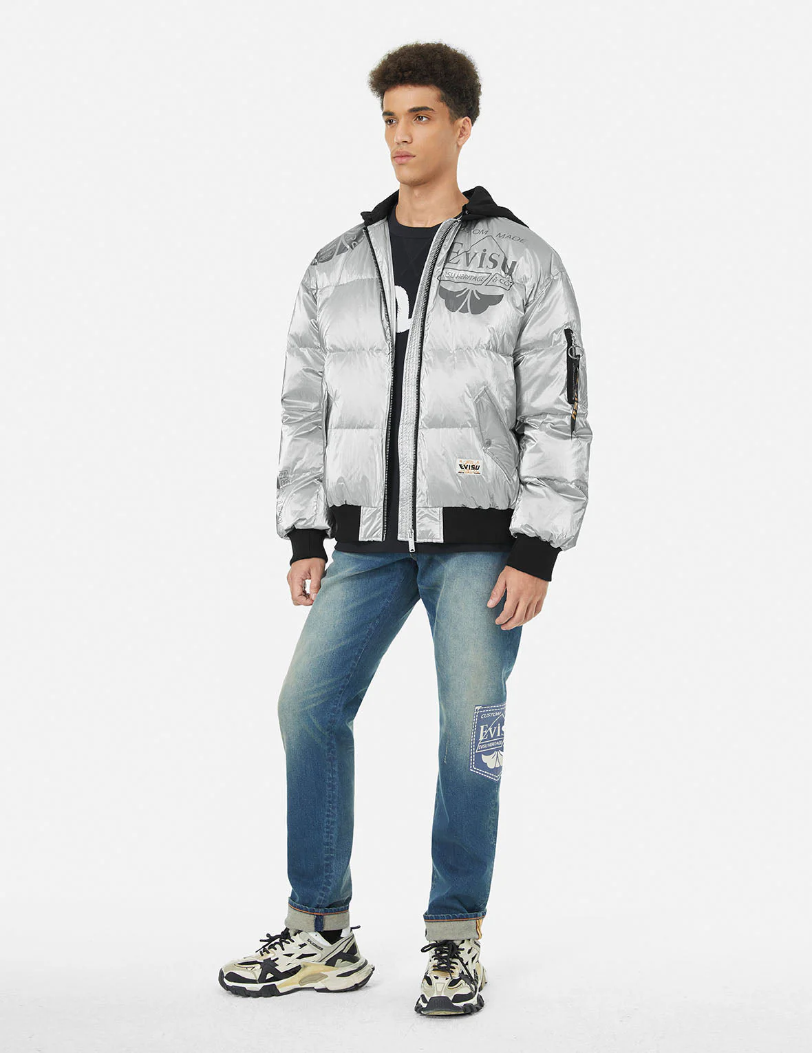 Logo and Kamon Print Bomber Down Jacket - Image 3