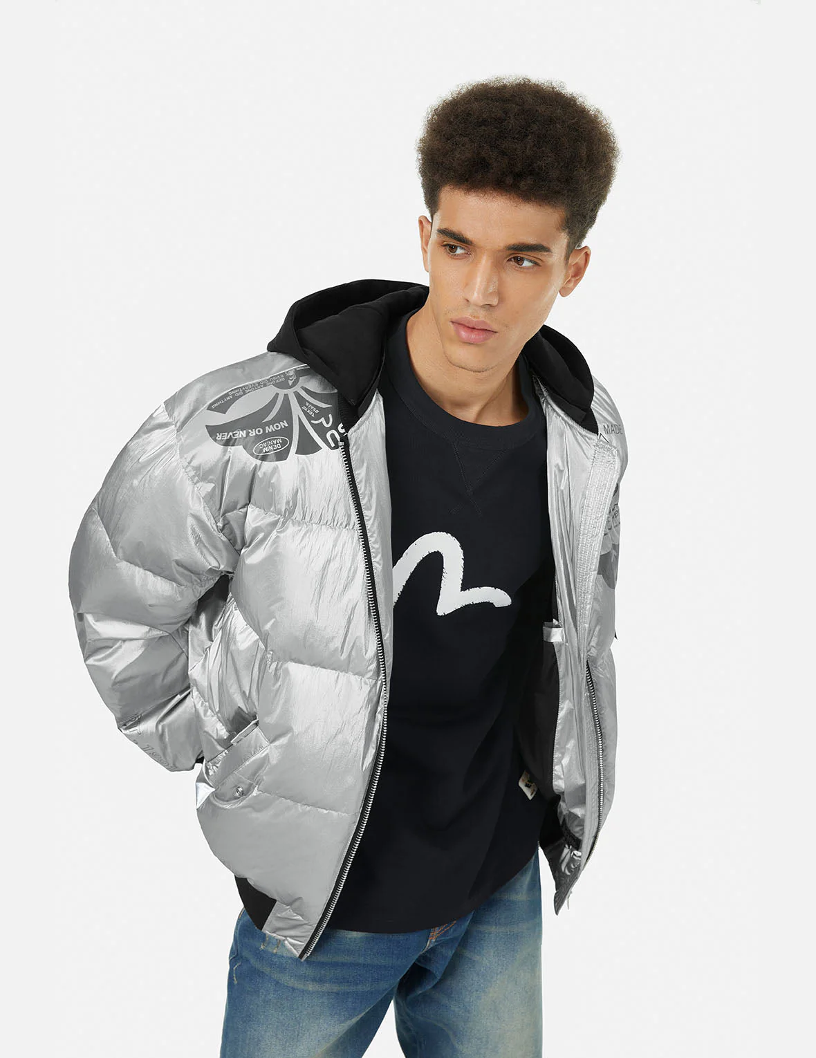 Logo and Kamon Print Bomber Down Jacket - Image 5