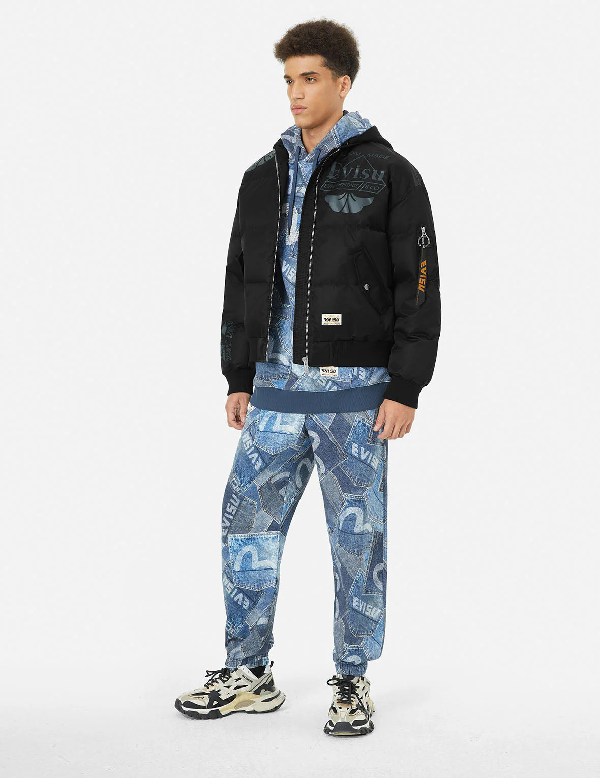 Logo and Kamon Print Loose Fit Bomber Down Jacket - Image 3
