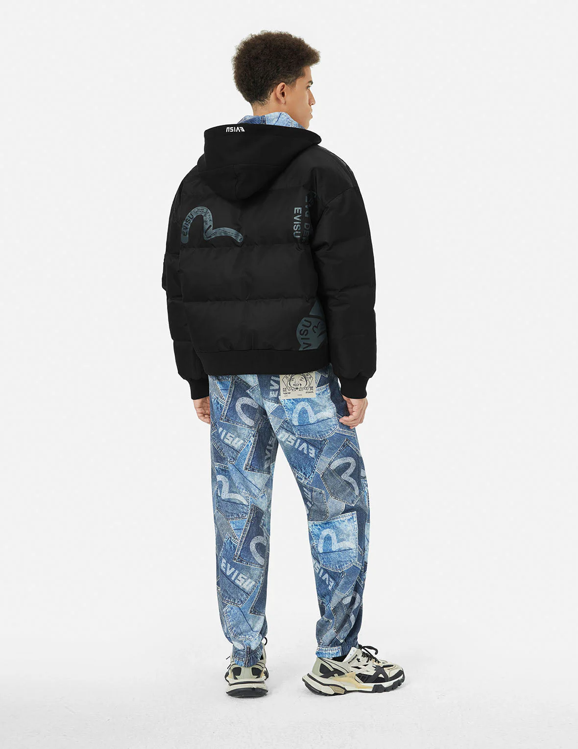 Logo and Kamon Print Loose Fit Bomber Down Jacket - Image 4
