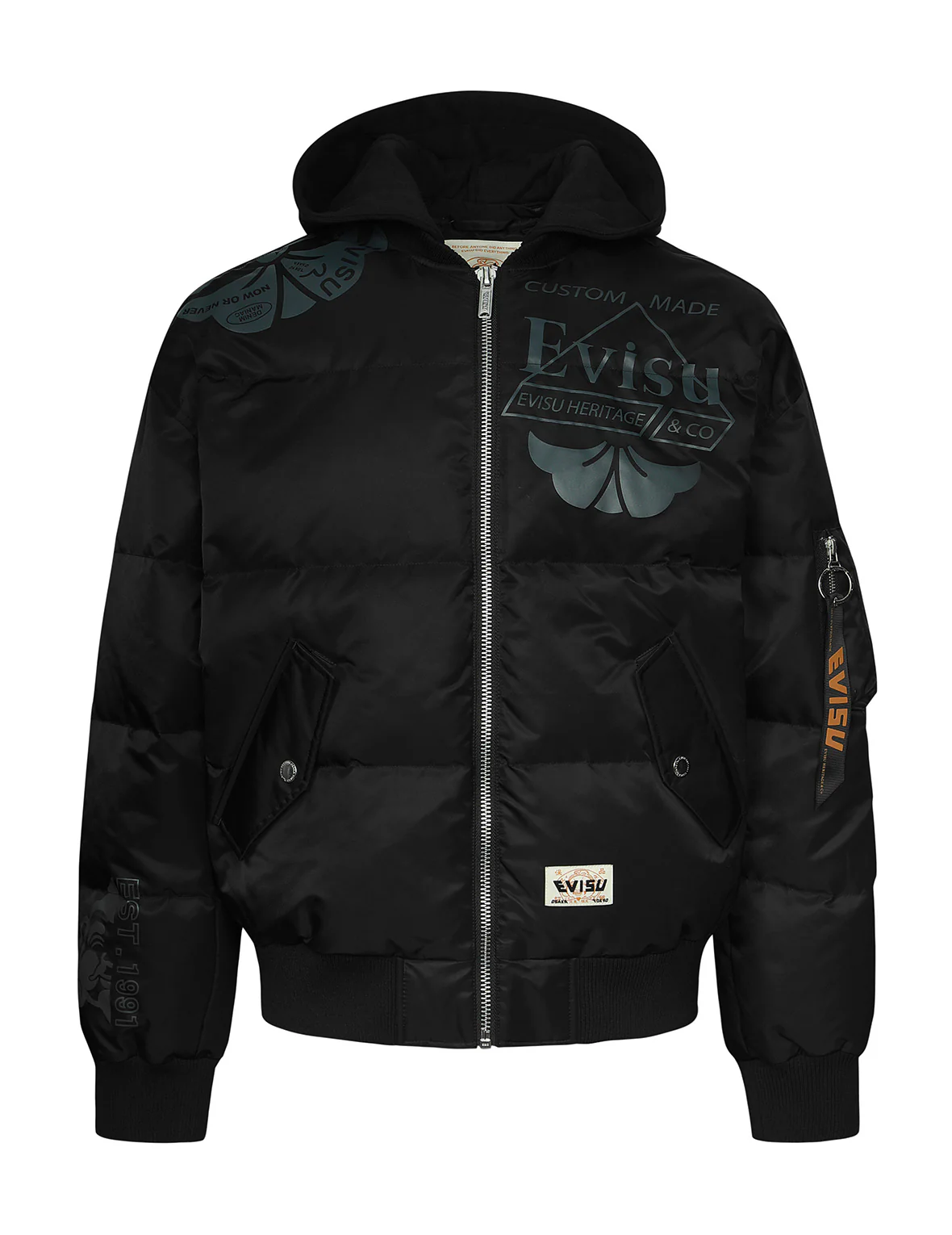 Logo and Kamon Print Loose Fit Bomber Down Jacket - Image 9