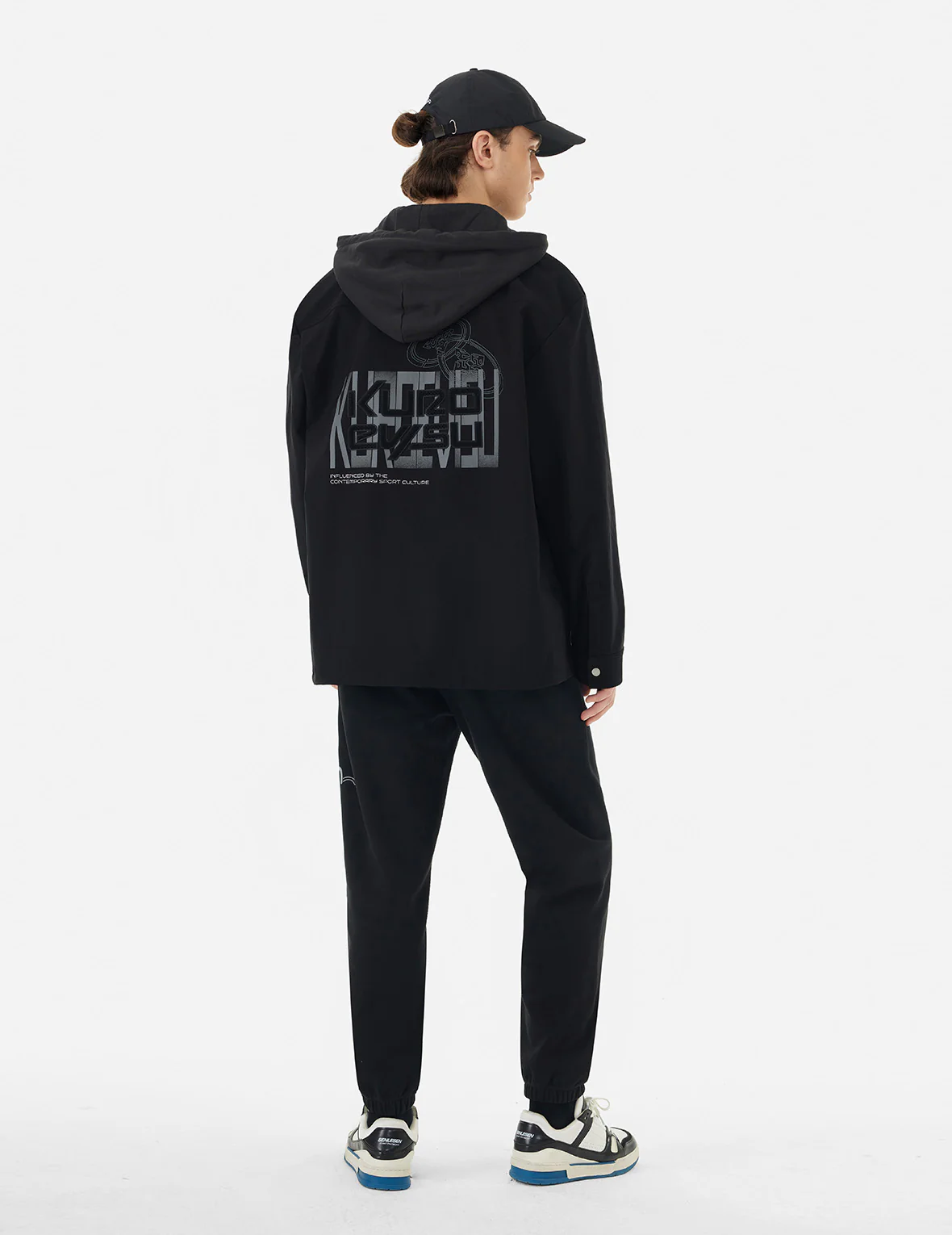 Logo and Kamon Print Regular Fit Shirt Jacket with Detachable Hood - Image 3