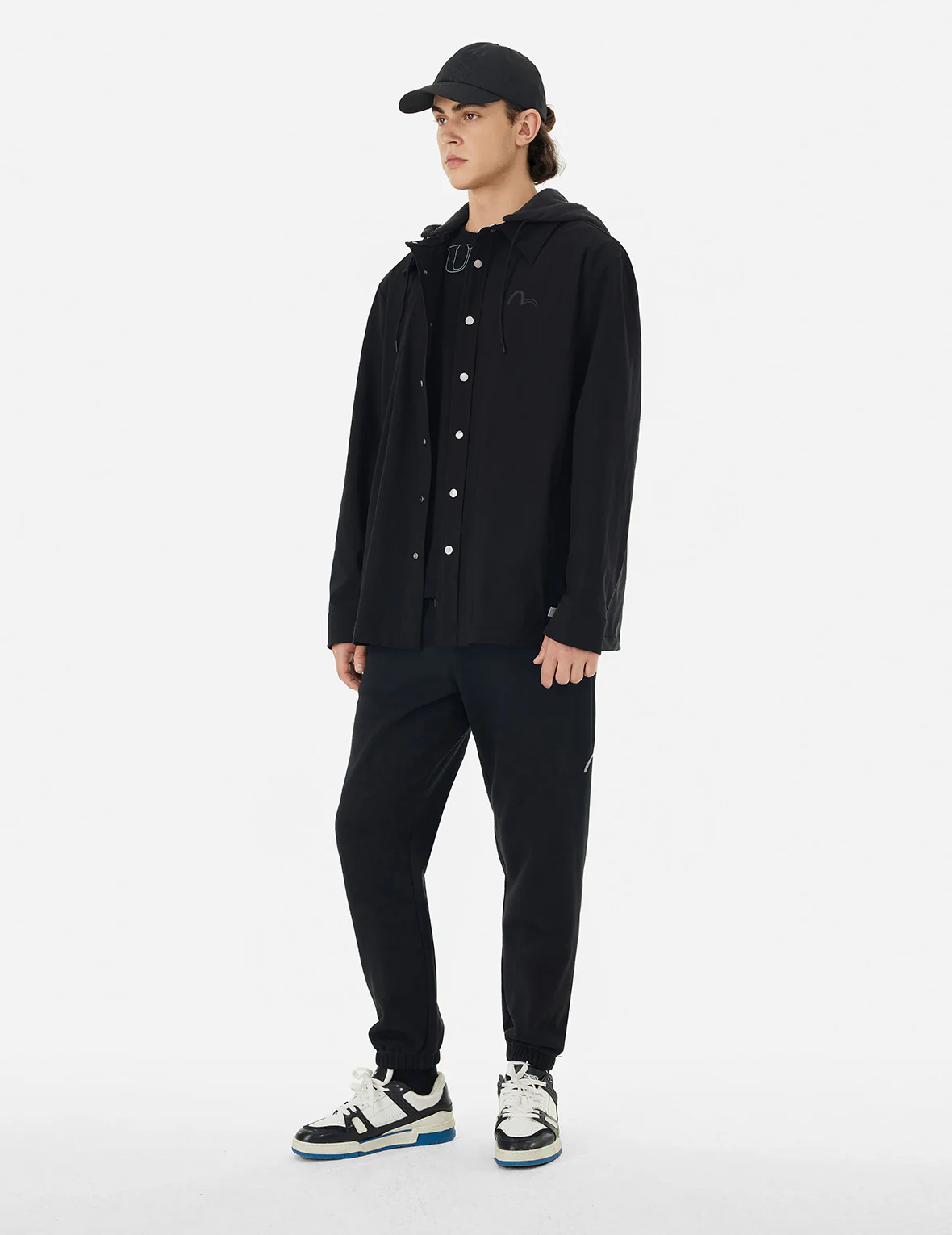 Logo and Kamon Print Regular Fit Shirt Jacket with Detachable Hood - Image 4