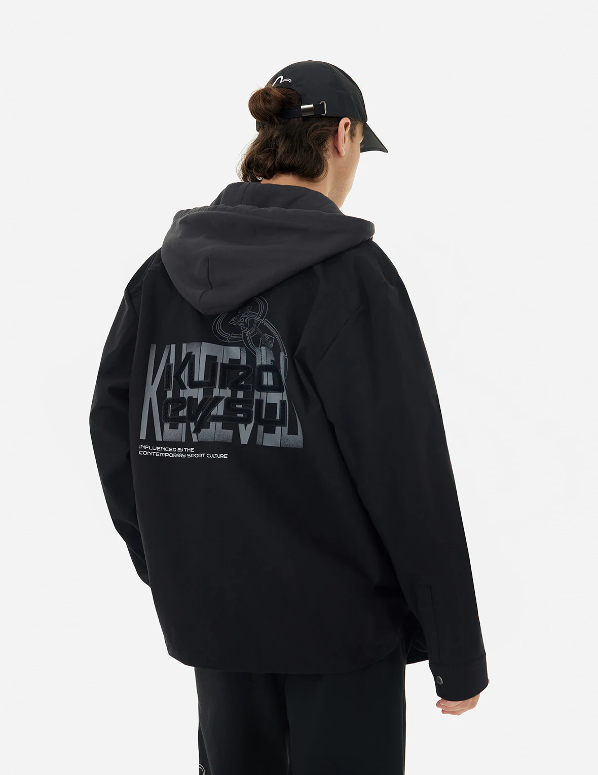 Logo and Kamon Print Regular Fit Shirt Jacket with Detachable Hood - Image 5