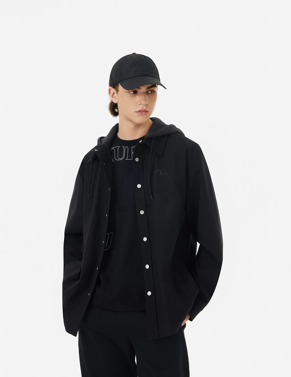 Logo and Kamon Print Regular Fit Shirt Jacket with Detachable Hood - Image 6