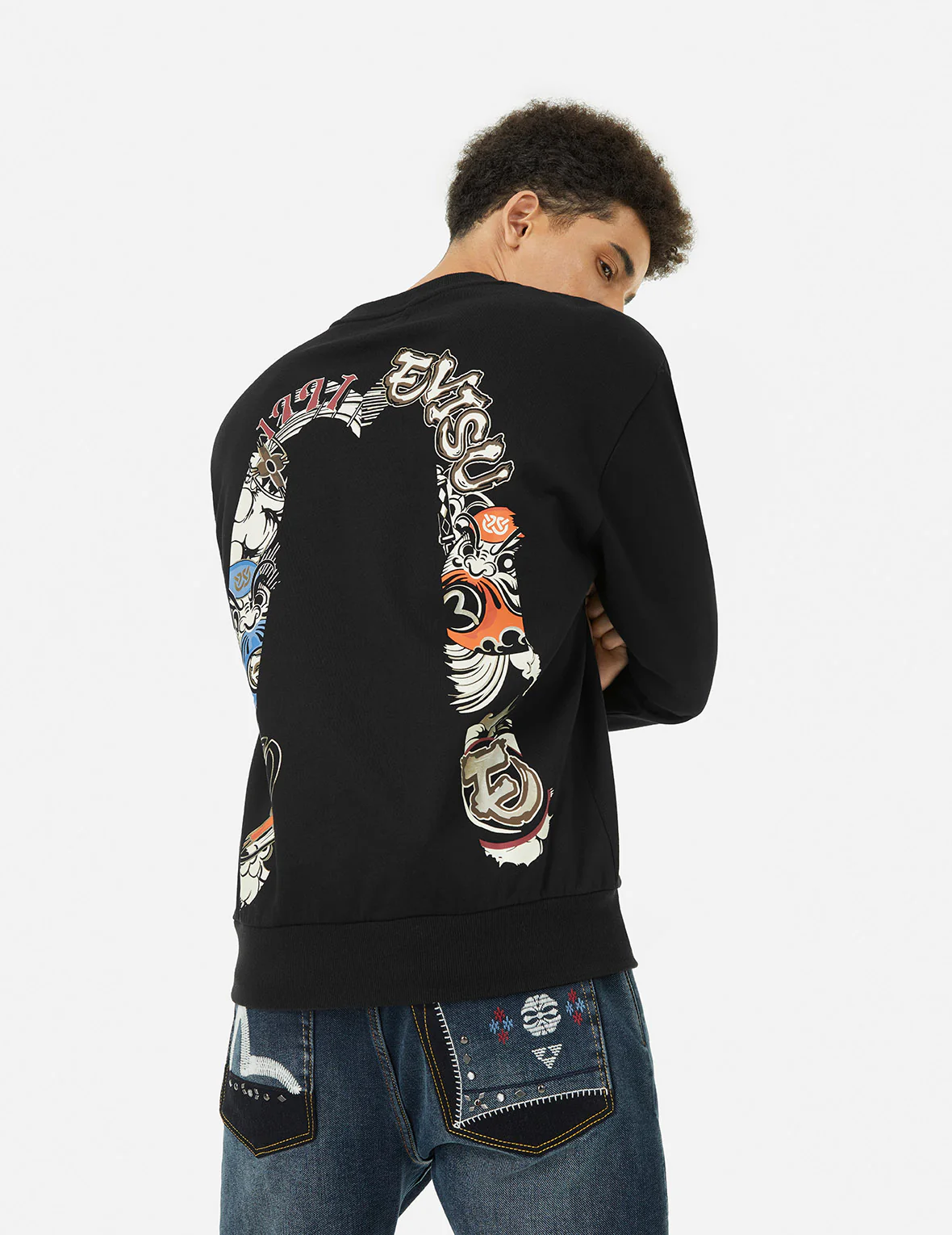 Logo and Ninja Daruma Daicock Print Relax Fit Sweatshirt - Image 5