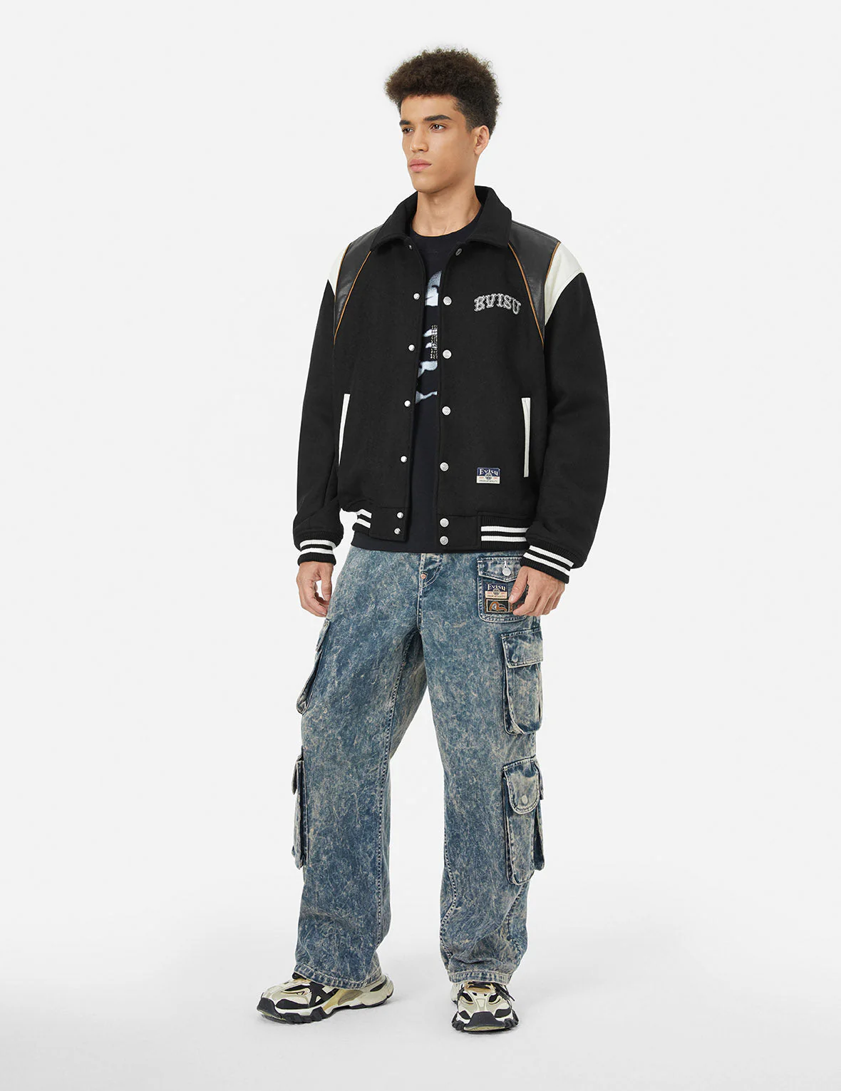 Logo and Seagull Applique Relax Fit Baseball Jacket - Image 4