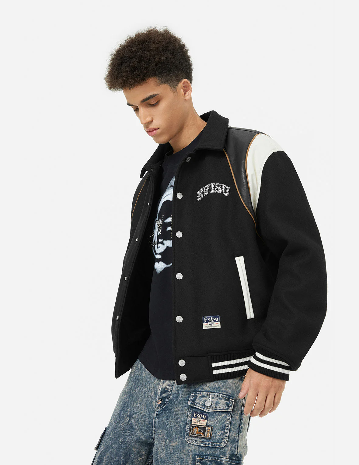 Logo and Seagull Applique Relax Fit Baseball Jacket - Image 6